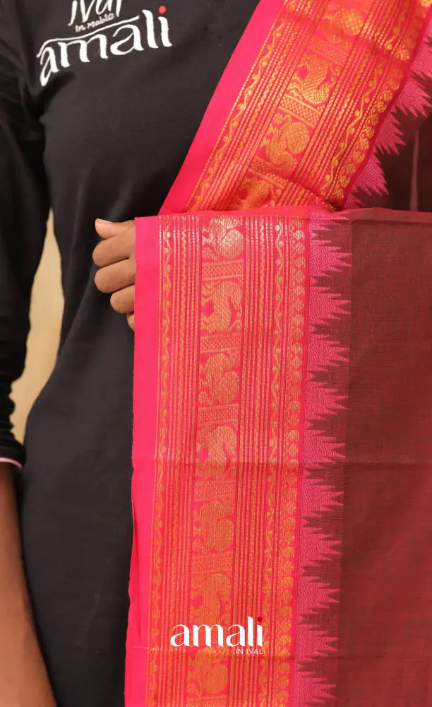 Maroonish Magenta With Pink Chettinad Cotton Dupatta salwar