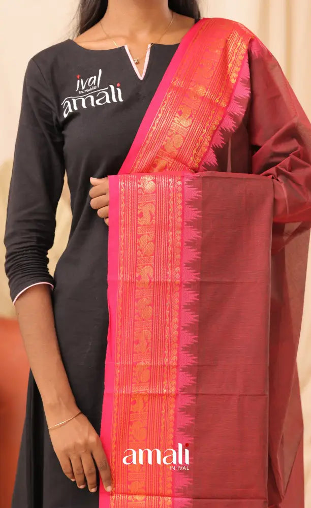 Maroonish Magenta With Pink Chettinad Cotton Dupatta salwar