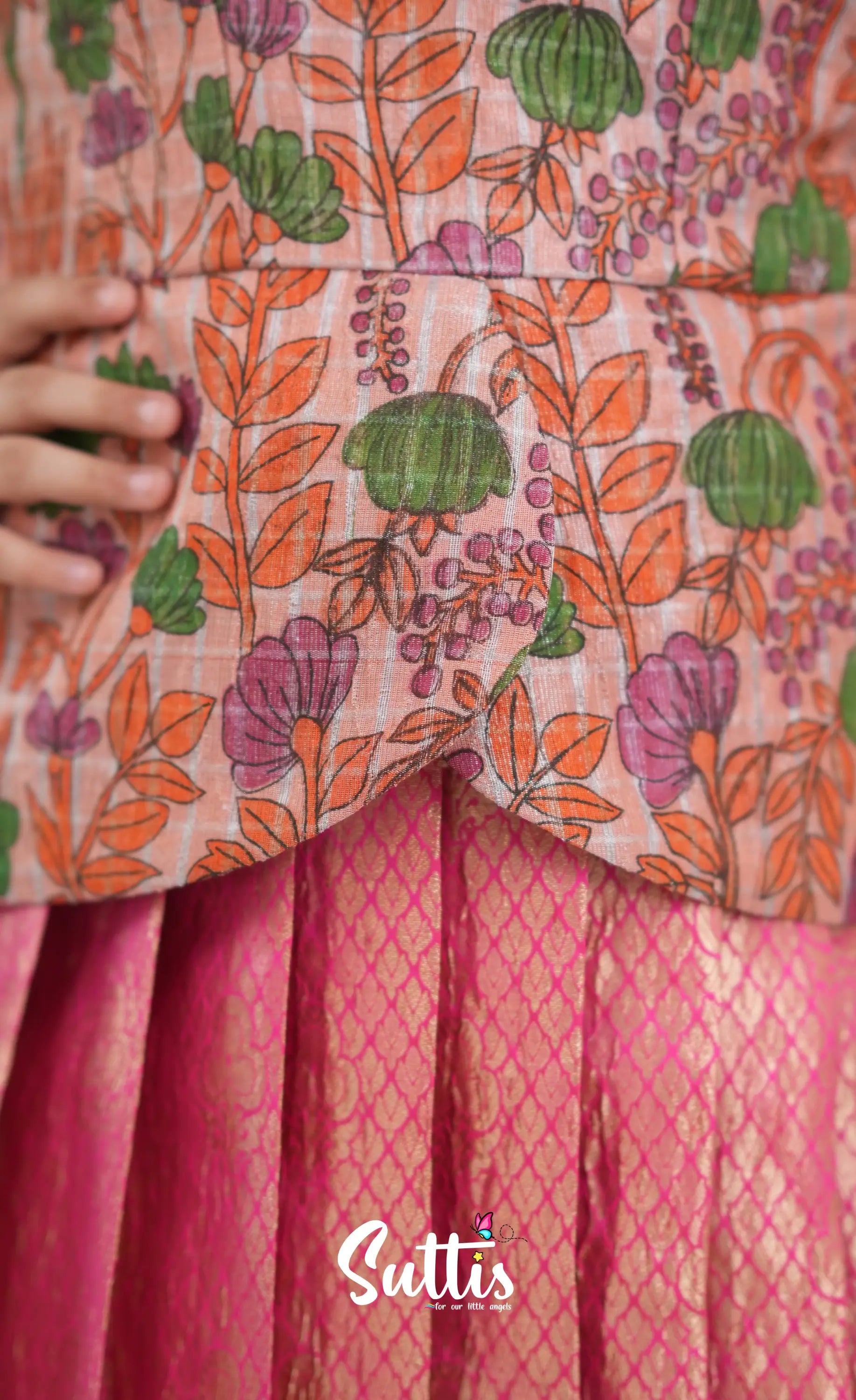 Maya Tissue Banarasi Long Gown - Pink and Magenta Kids-Suttis