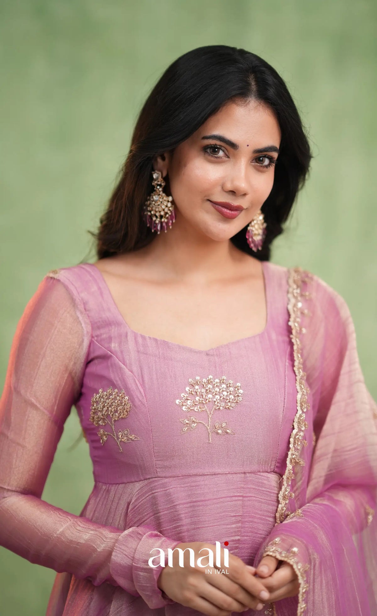 Mayili Crushed Tissue Anarkali - Mauve Pink - Anarkalis