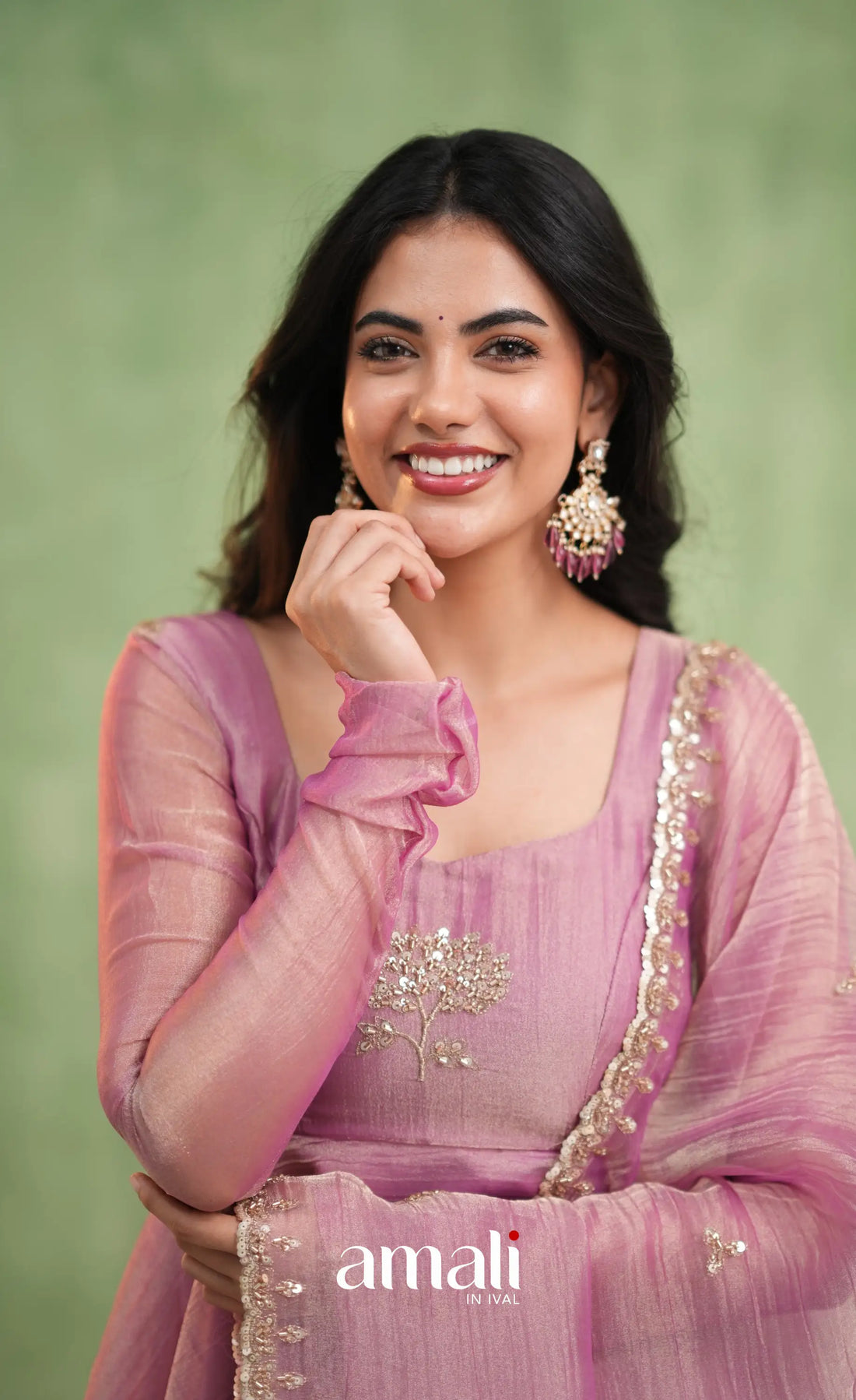 Mayili Crushed Tissue Anarkali - Mauve Pink - Anarkalis