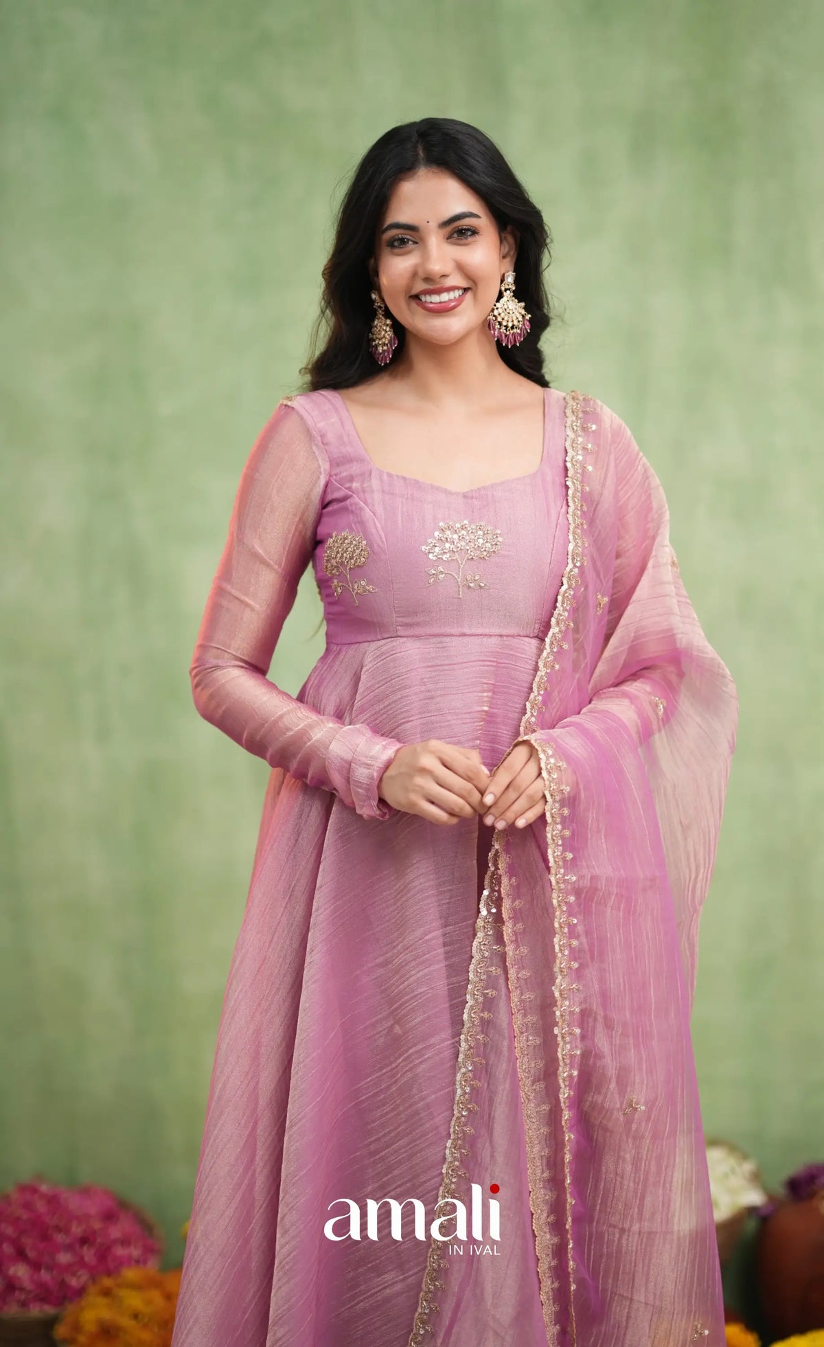 Mayili Crushed Tissue Anarkali - Mauve Pink - Anarkalis