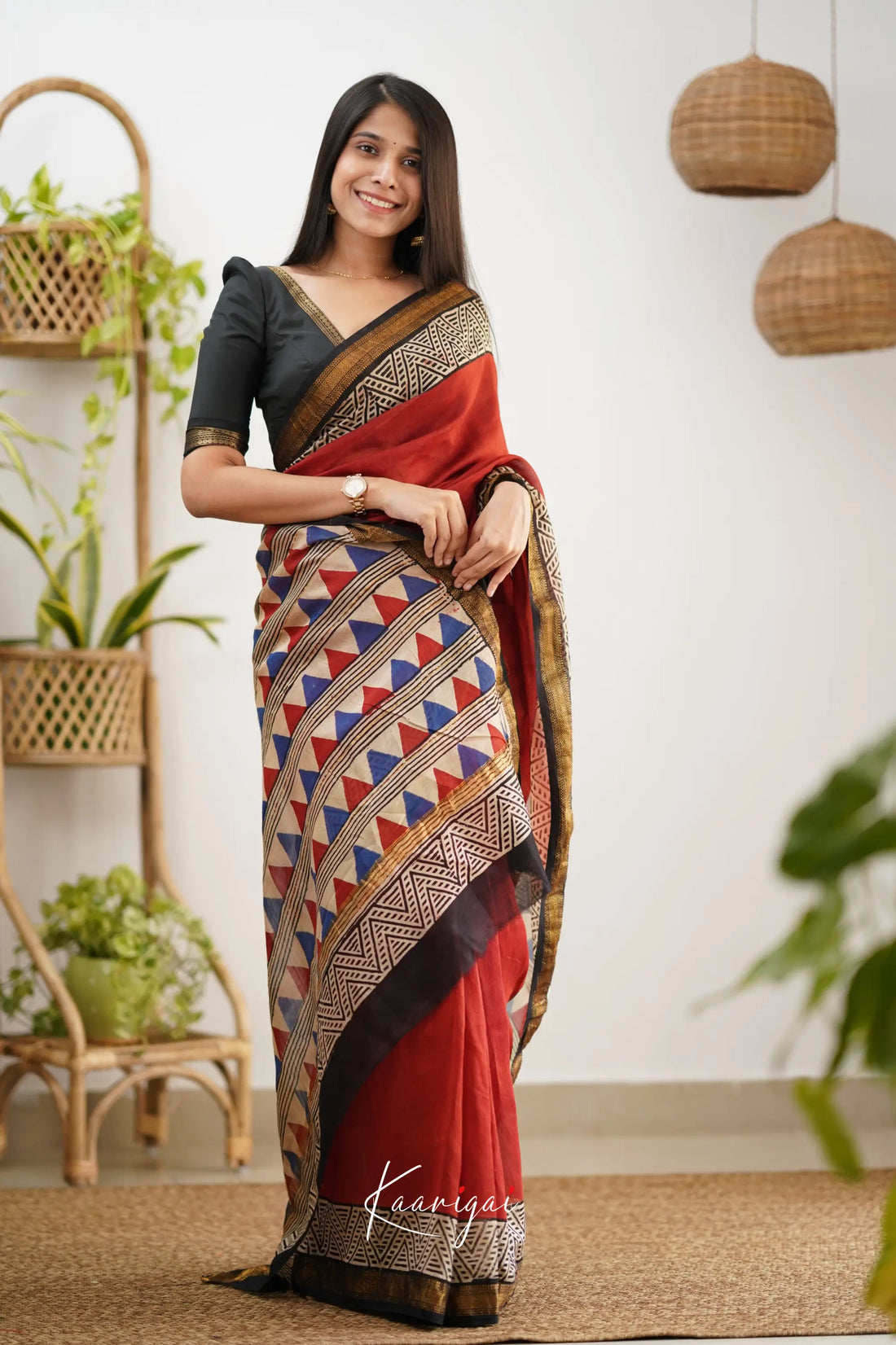 Mayuri Maheswari Silk Cotton Saree - Red Sarees
