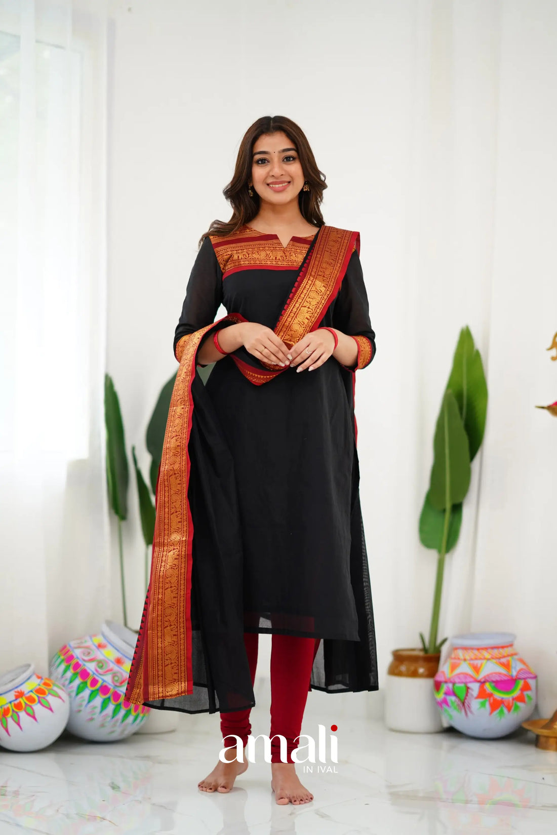 Meera Cotton Salwar - Black Anarkalis