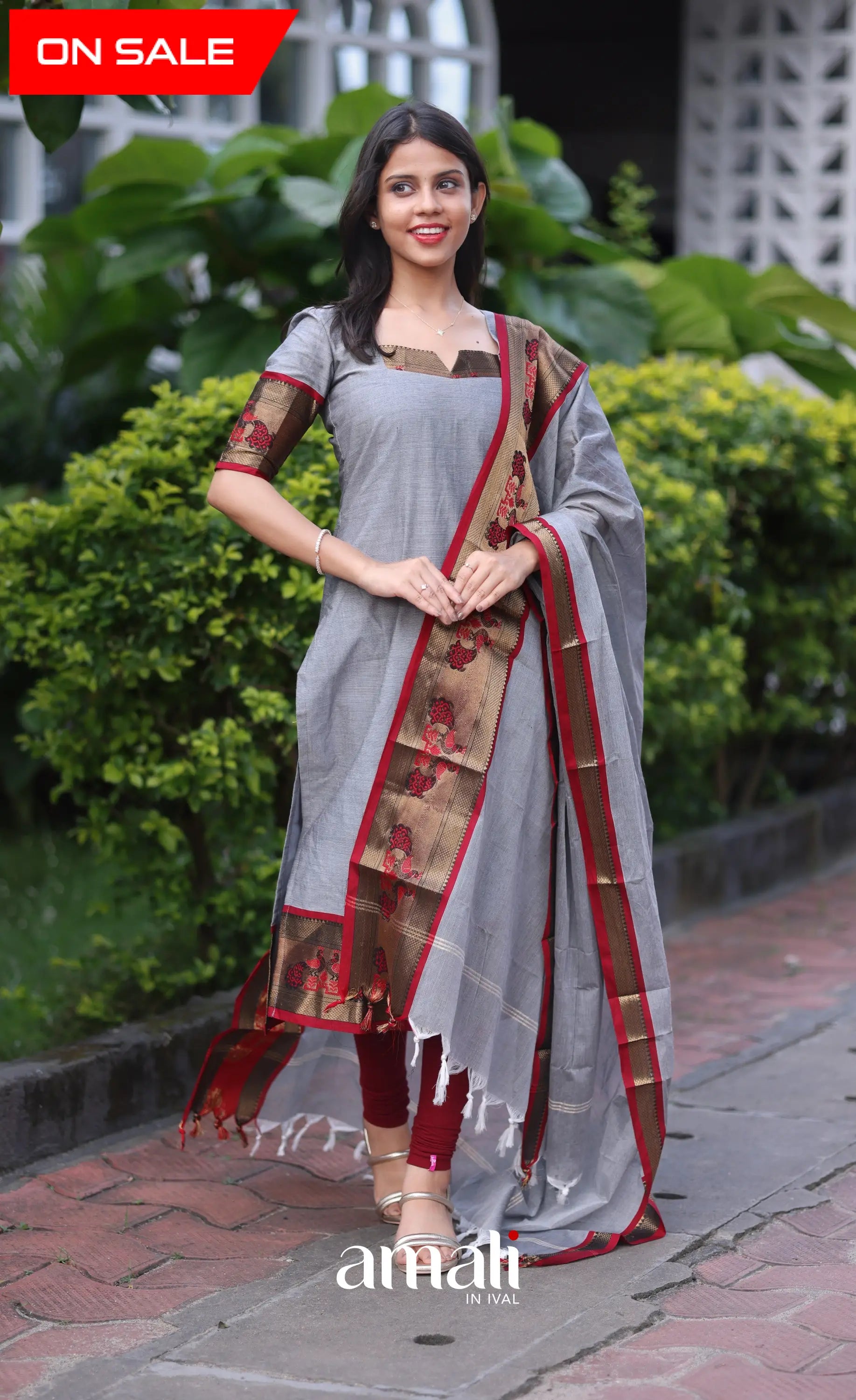 Meera Cotton Salwar - Grey and Maroon salwar