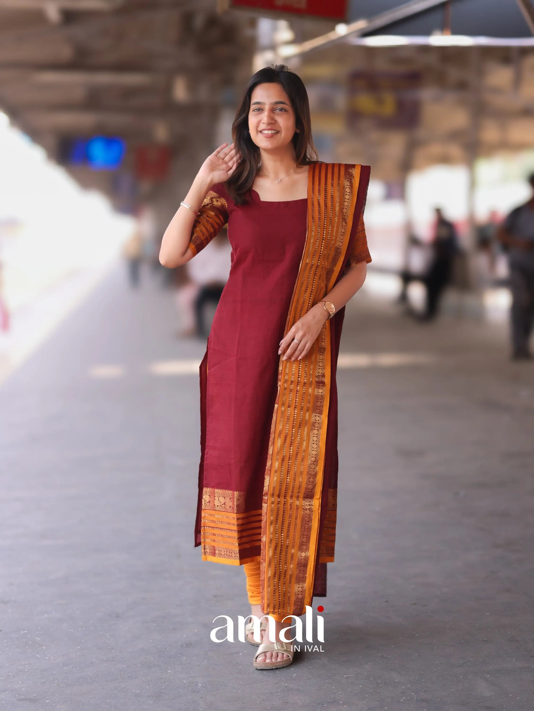 Meera Cotton Salwar - Maroon and Mustard Orange salwar