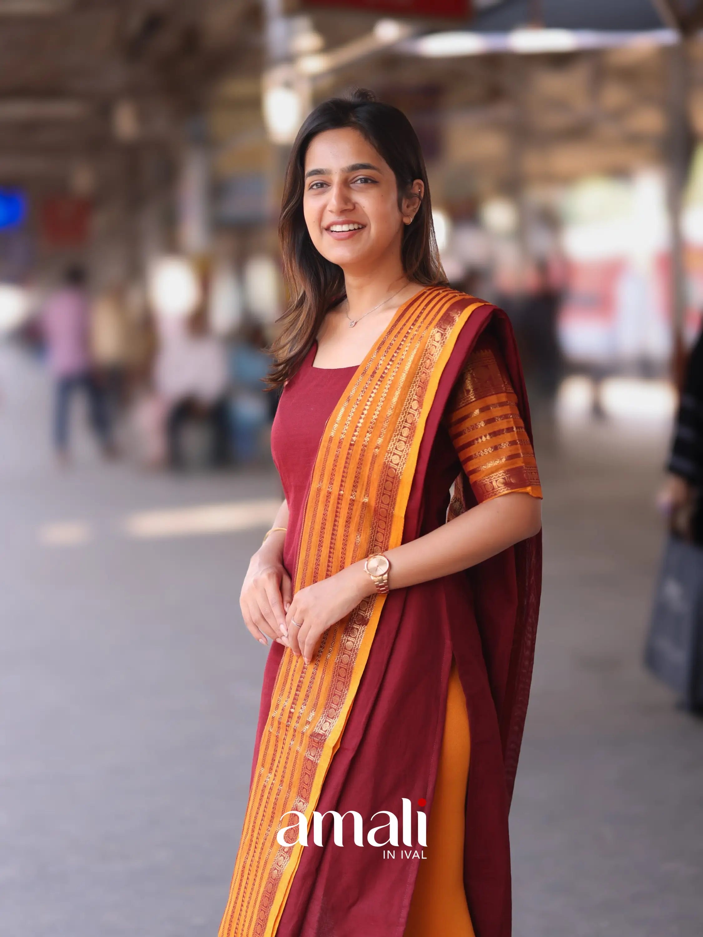 Meera Cotton Salwar - Maroon and Mustard Orange salwar