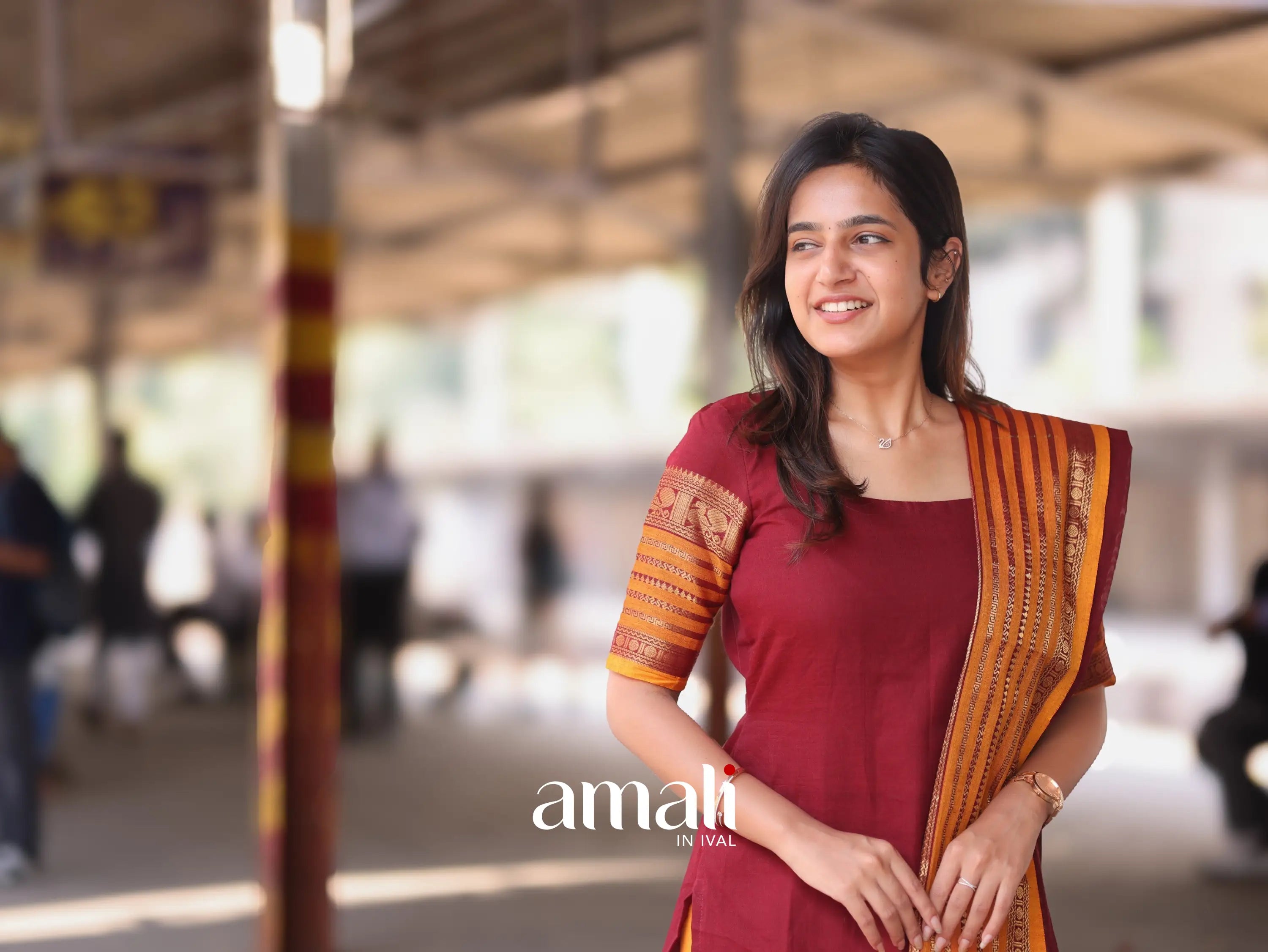 Meera Cotton Salwar - Maroon and Mustard Orange salwar