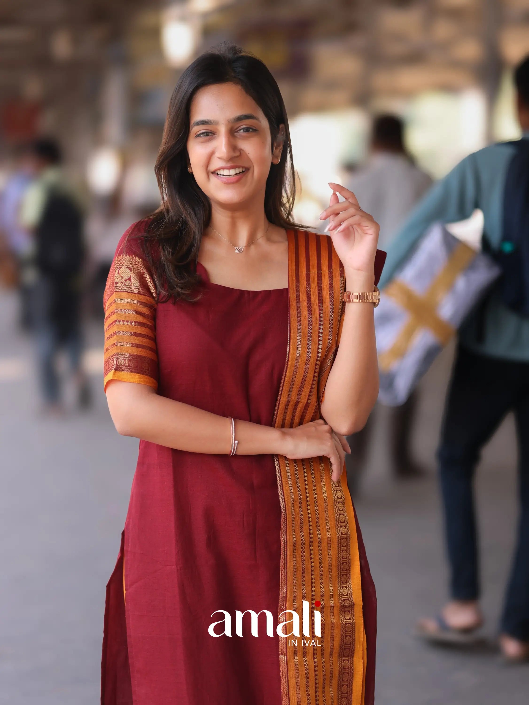 Meera Cotton Salwar - Maroon and Mustard Orange salwar