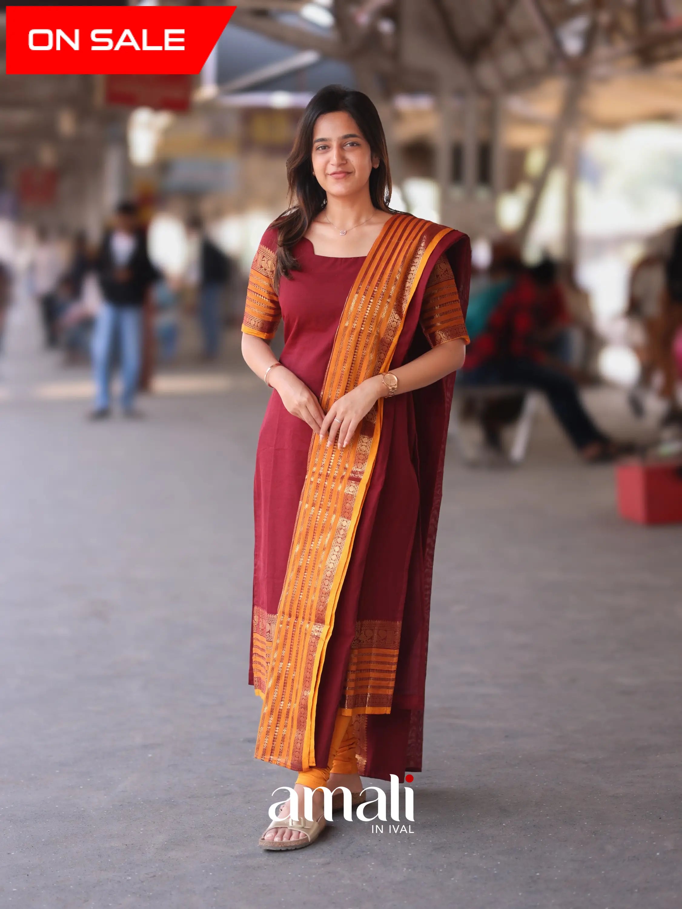 Meera Cotton Salwar - Maroon and Mustard Orange salwar