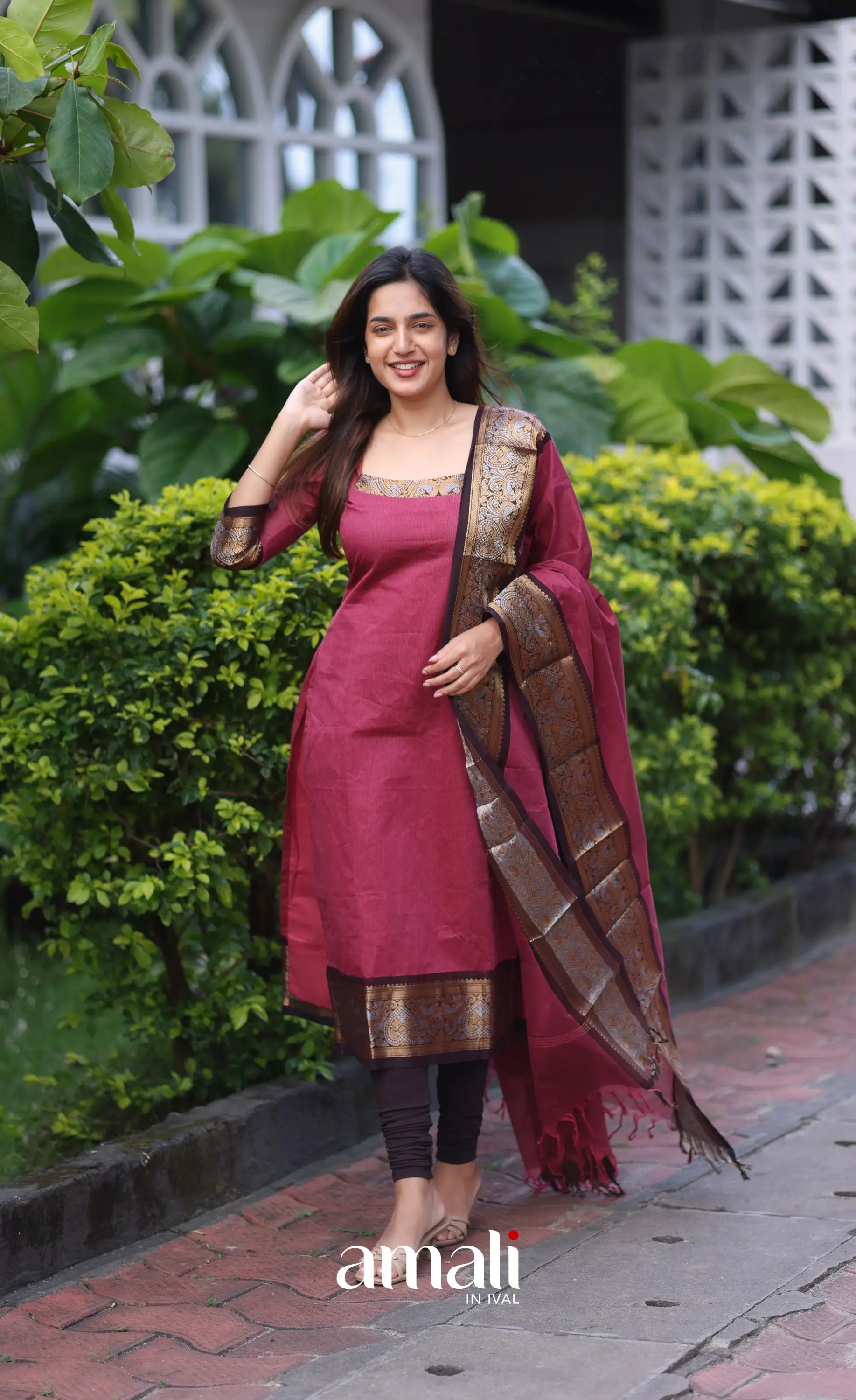 Meera Cotton Salwar - Maroonish Pink and dark brown salwar