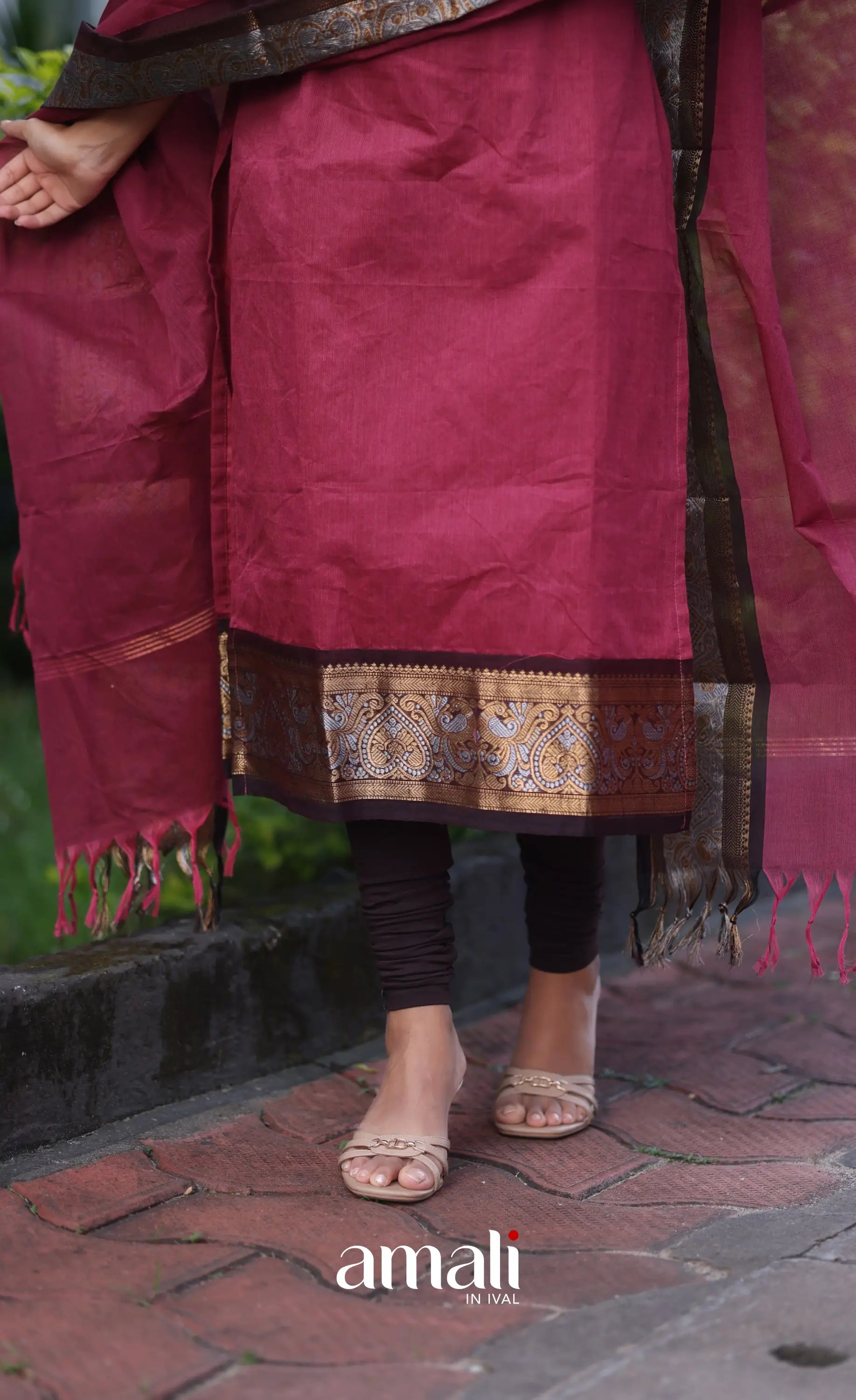 Meera Cotton Salwar - Maroonish Pink and dark brown salwar