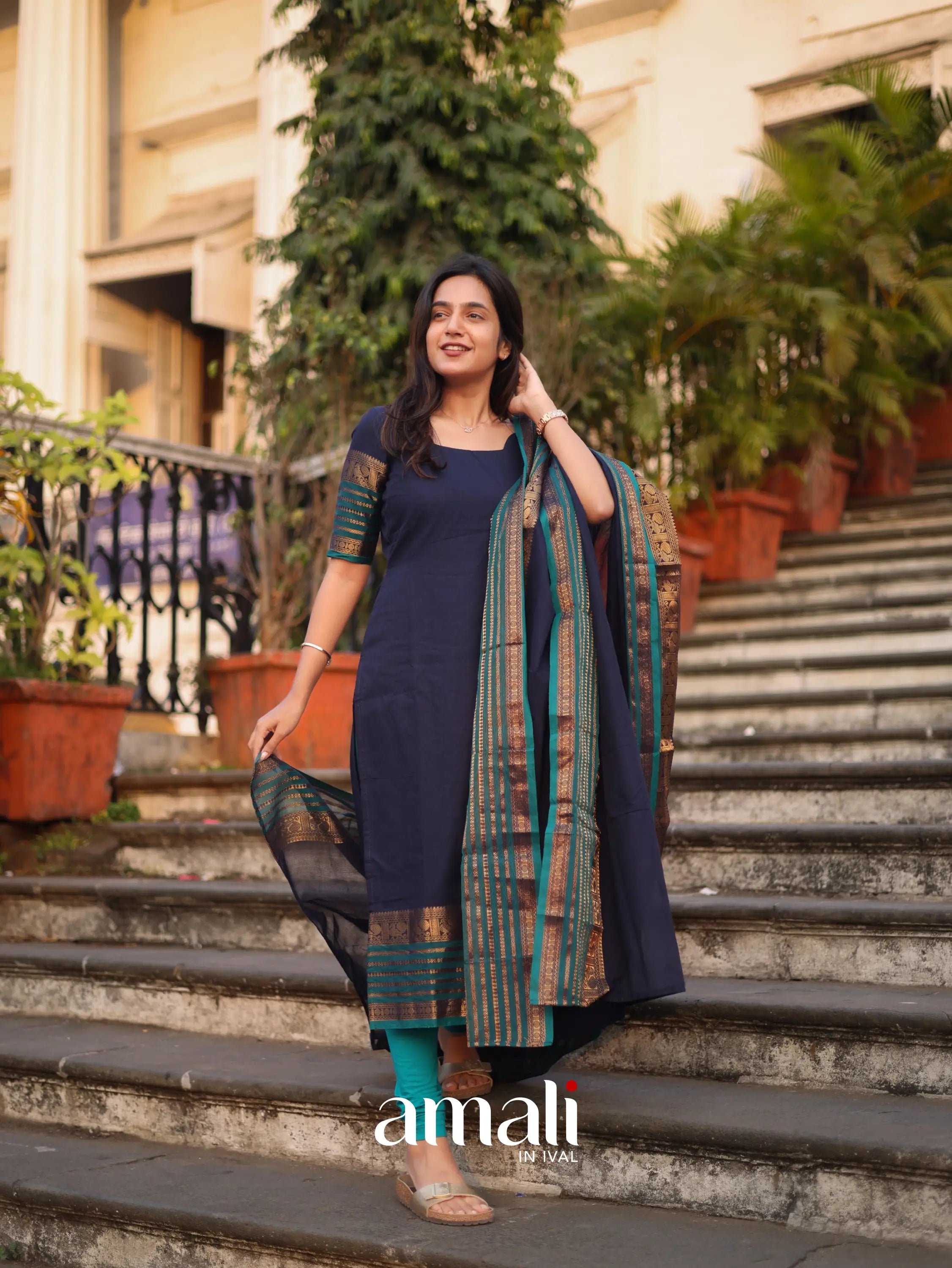 Meera Cotton Salwar - Navy Blue and Peacock Blue salwar