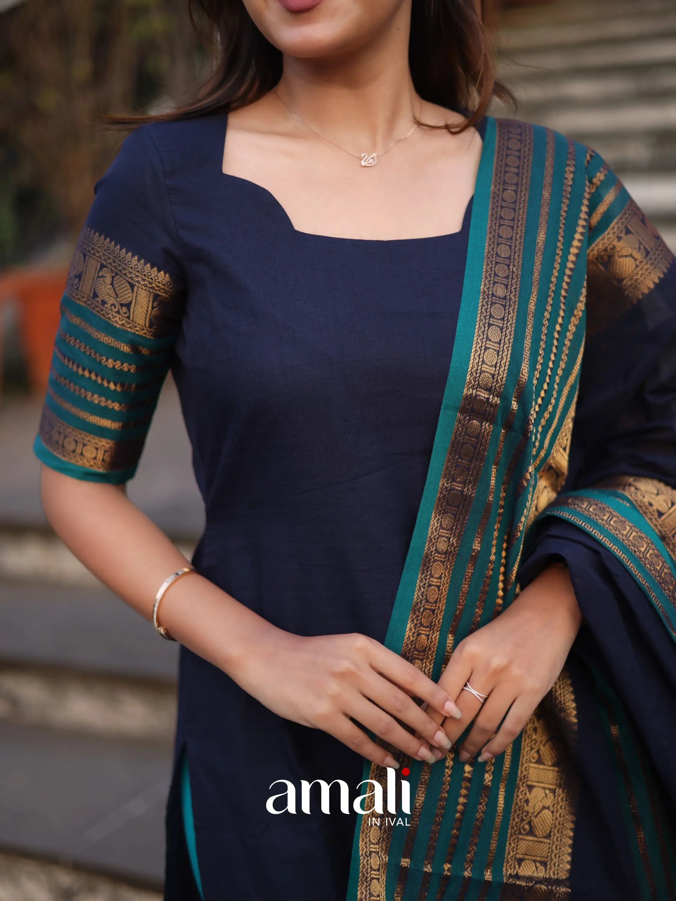 Meera Cotton Salwar - Navy Blue and Peacock Blue salwar