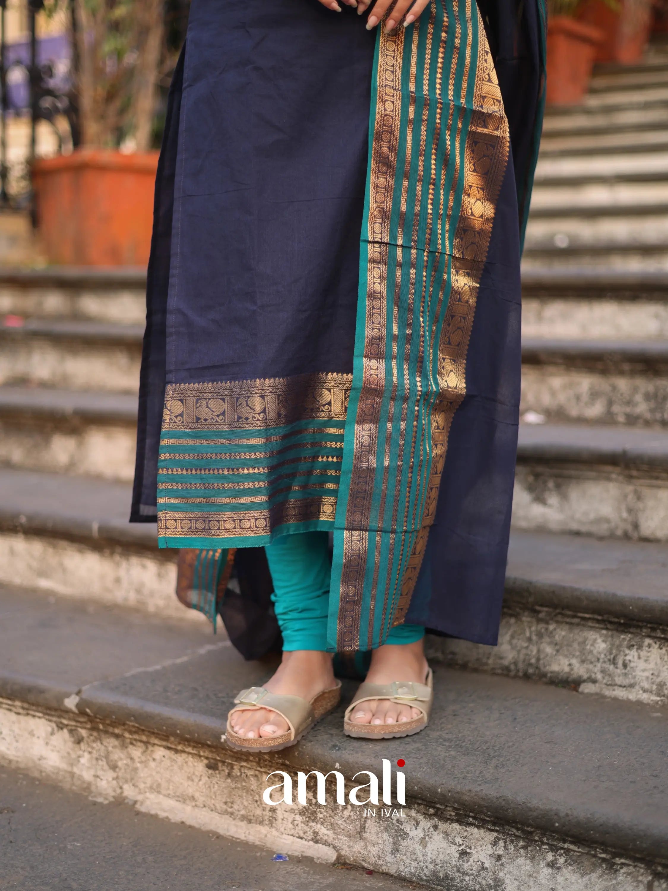 Meera Cotton Salwar - Navy Blue and Peacock Blue salwar
