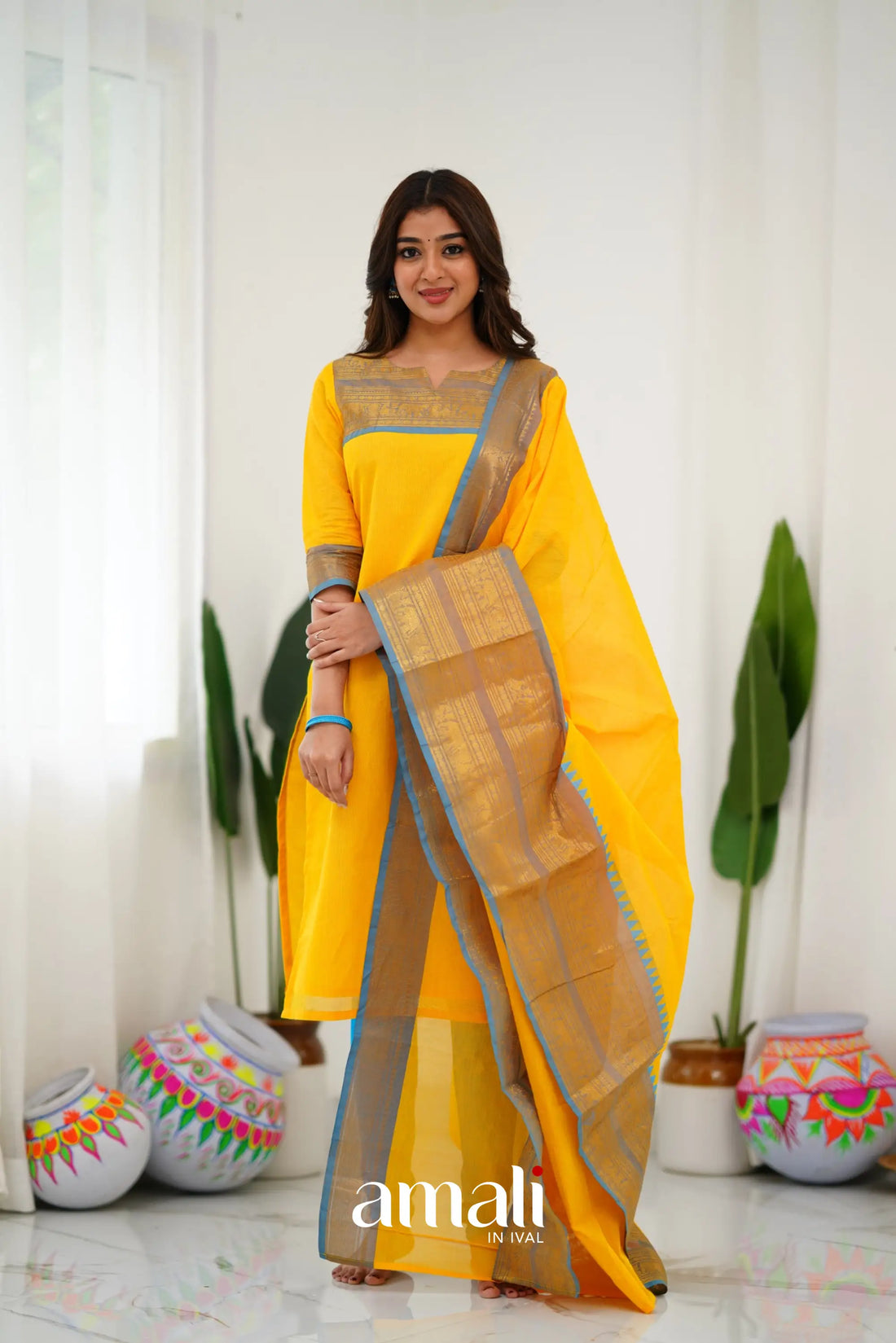 Meera Cotton Salwar - Yellow Anarkalis