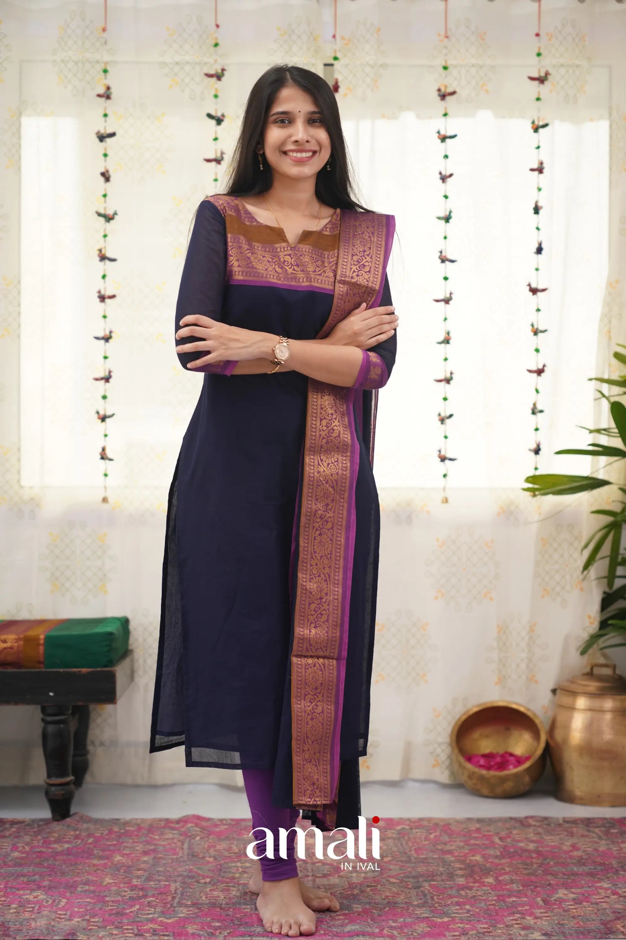 Meera Dark Blue Shade And Purple Tone Cotton Salwar Salwar
