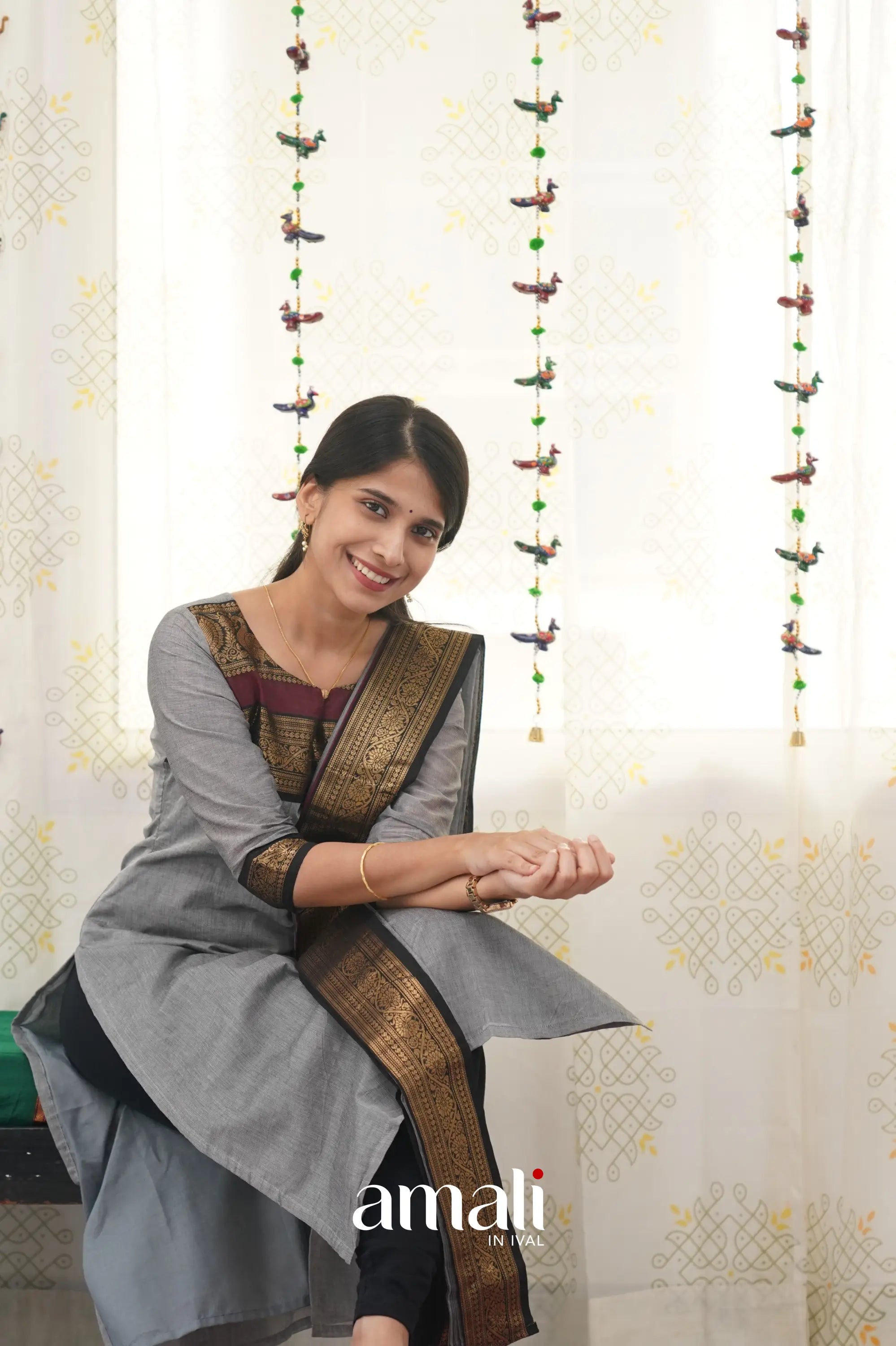 Meera Grey Shade And Black Tone Cotton Salwar Salwar