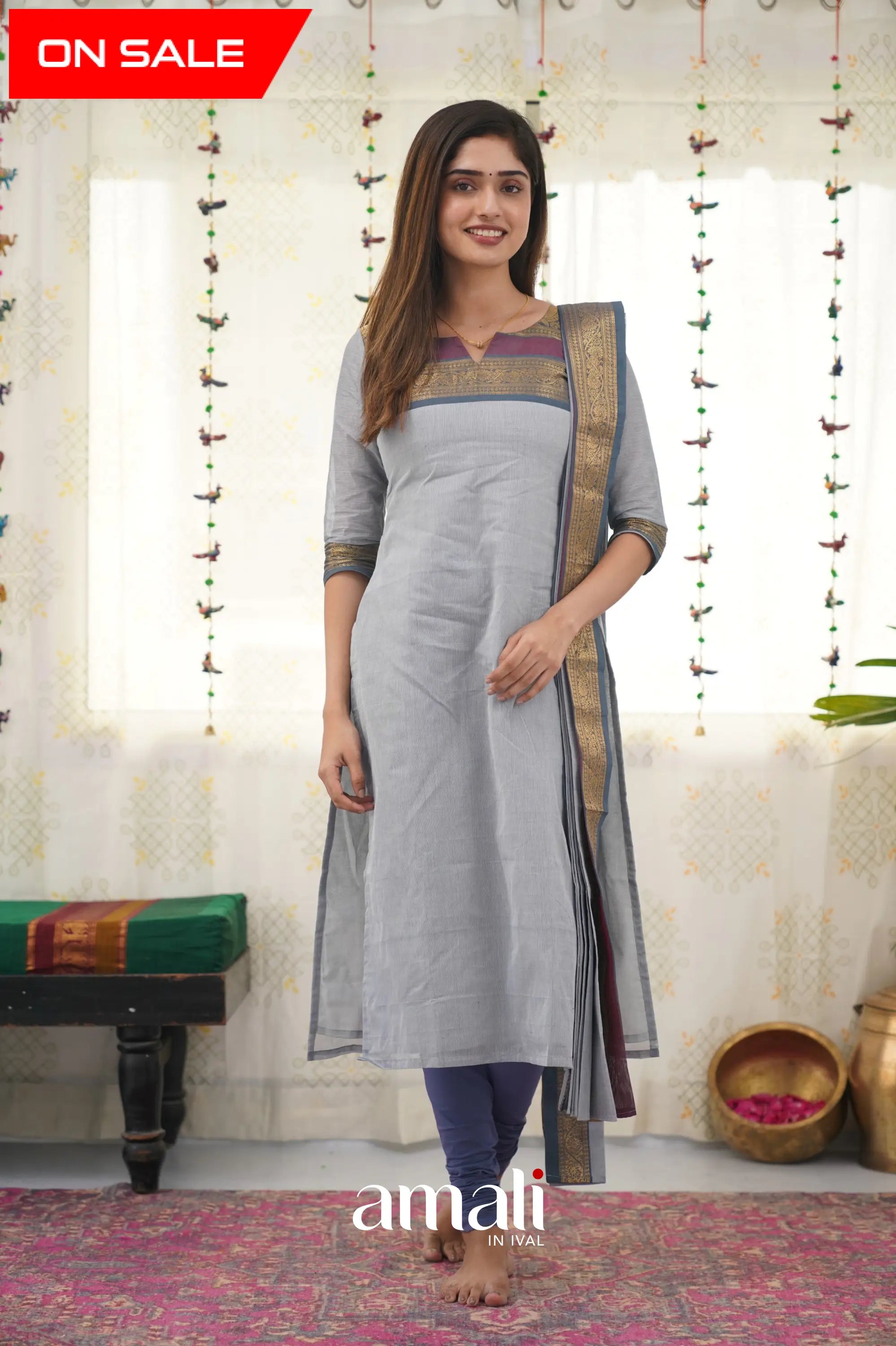 Meera Grey Shade And Dark Grayish Blue Tone Cotton Salwar Salwar