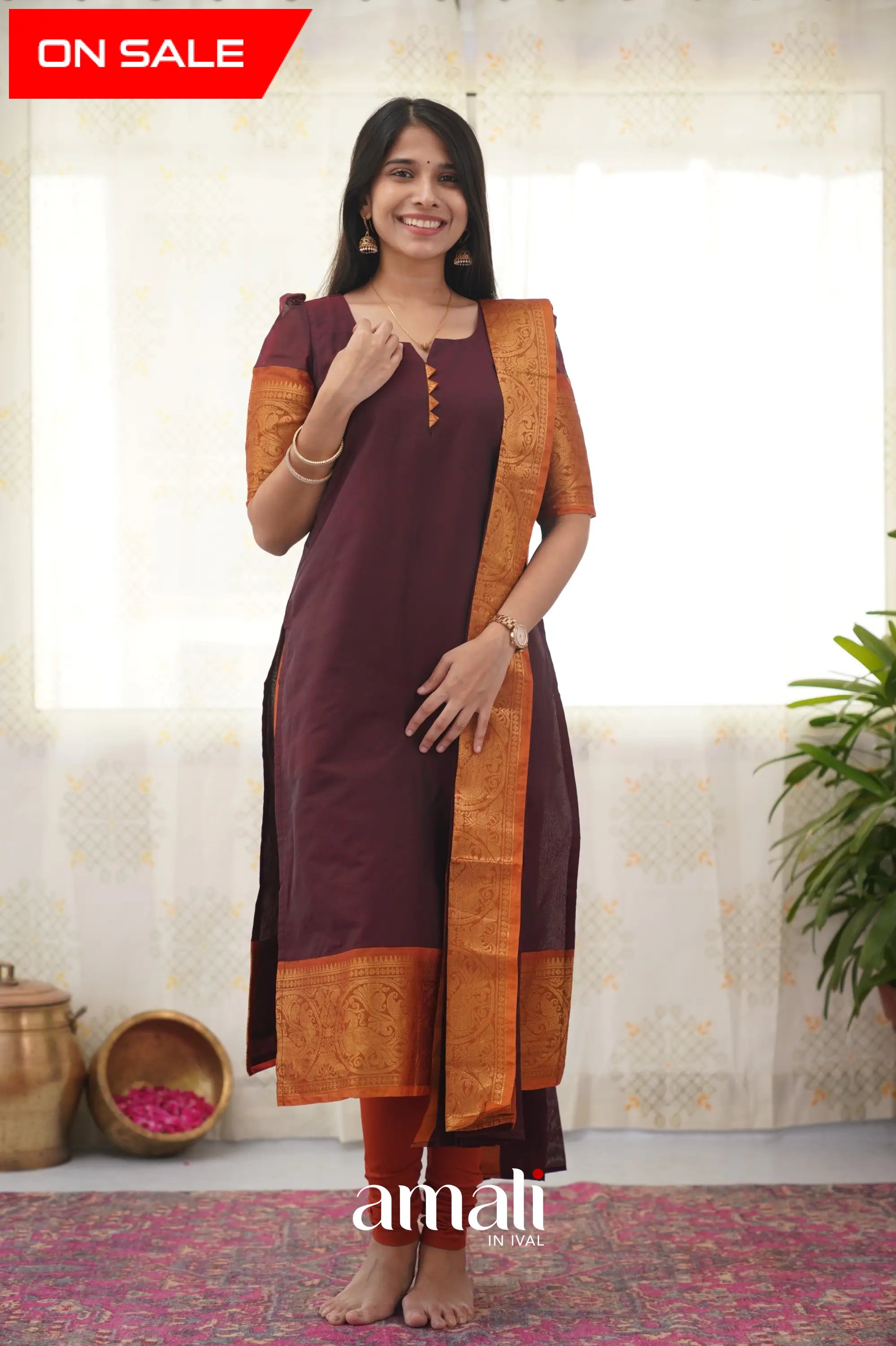 Meera Maroon Shade And Dark Mustard Tone Cotton Salwar Salwar