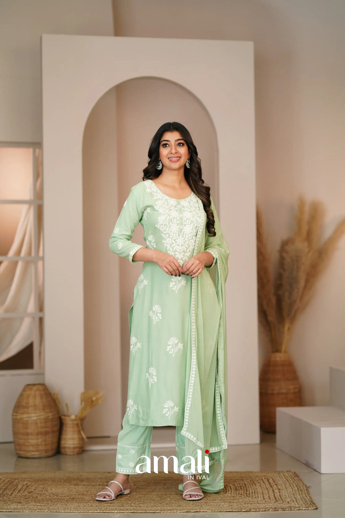 Mint Green Rayon Salwar Anarkalis