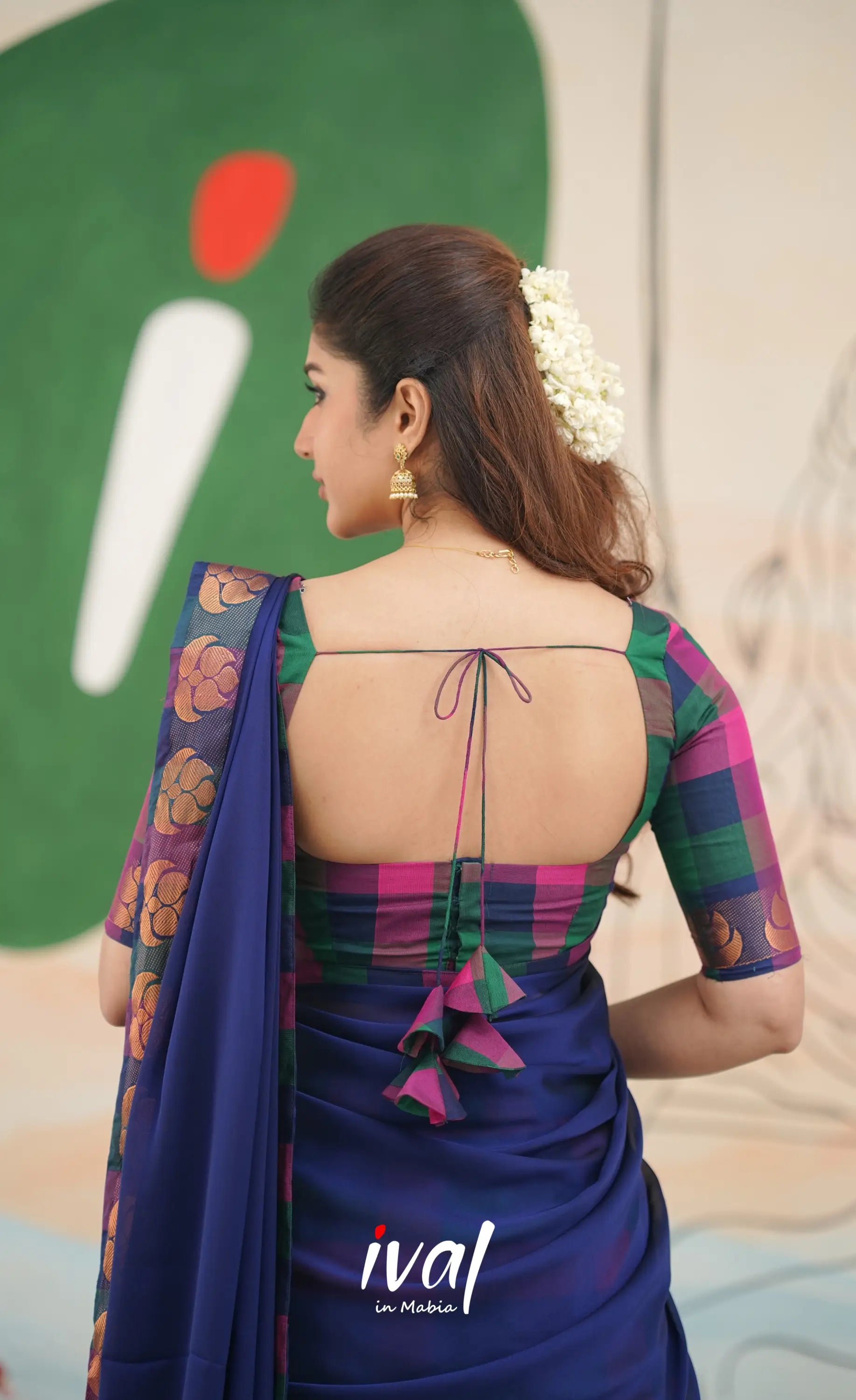 Multi-colour checks with Deep Blue Kandangi Halfsaree Half Sarees