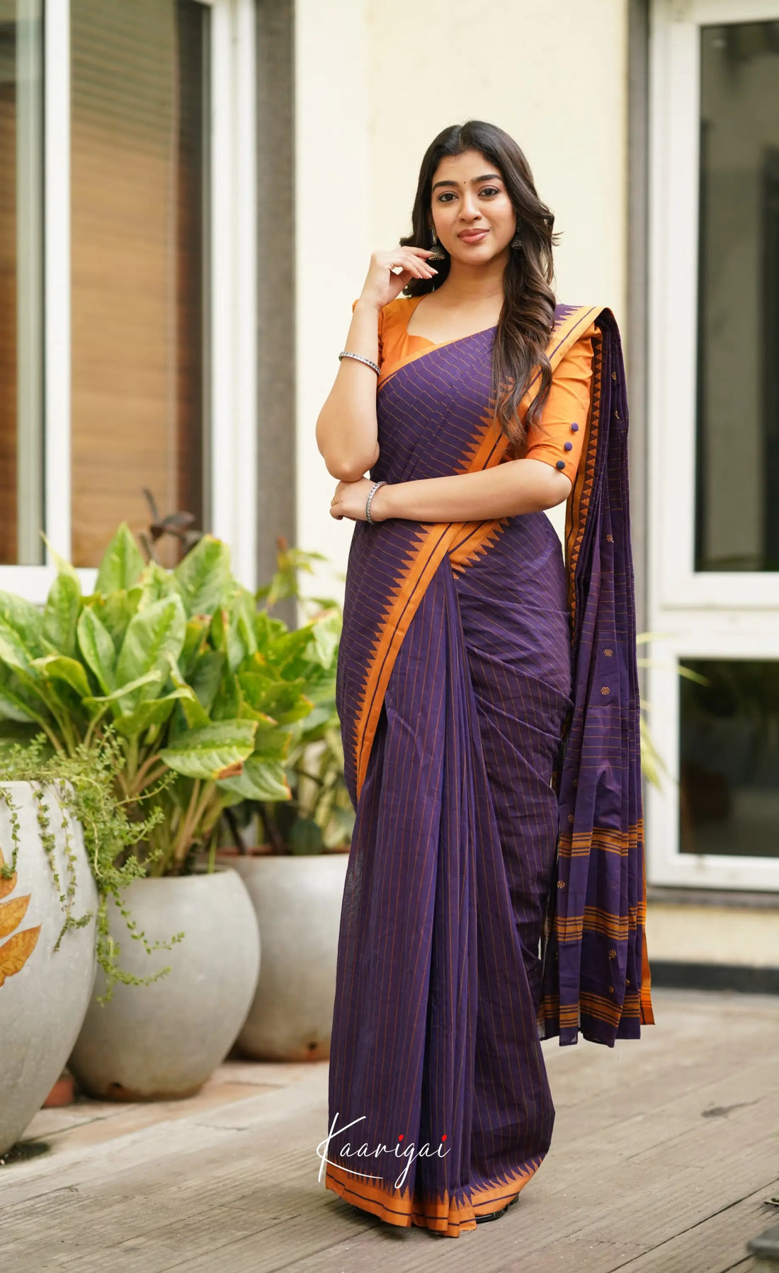 Nalinam Cotton Saree - Dark Purple Sarees