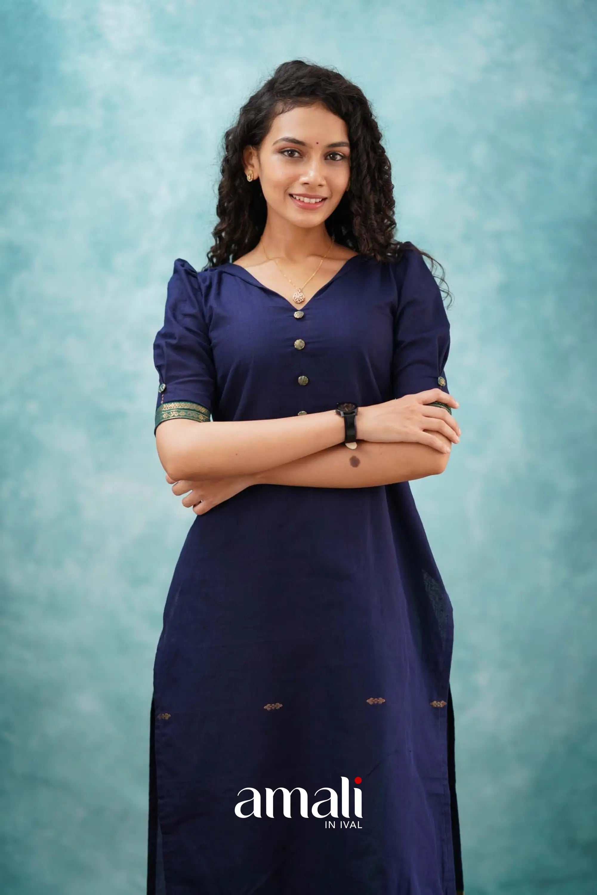 Navy Blue Cotton Kurti Kurti