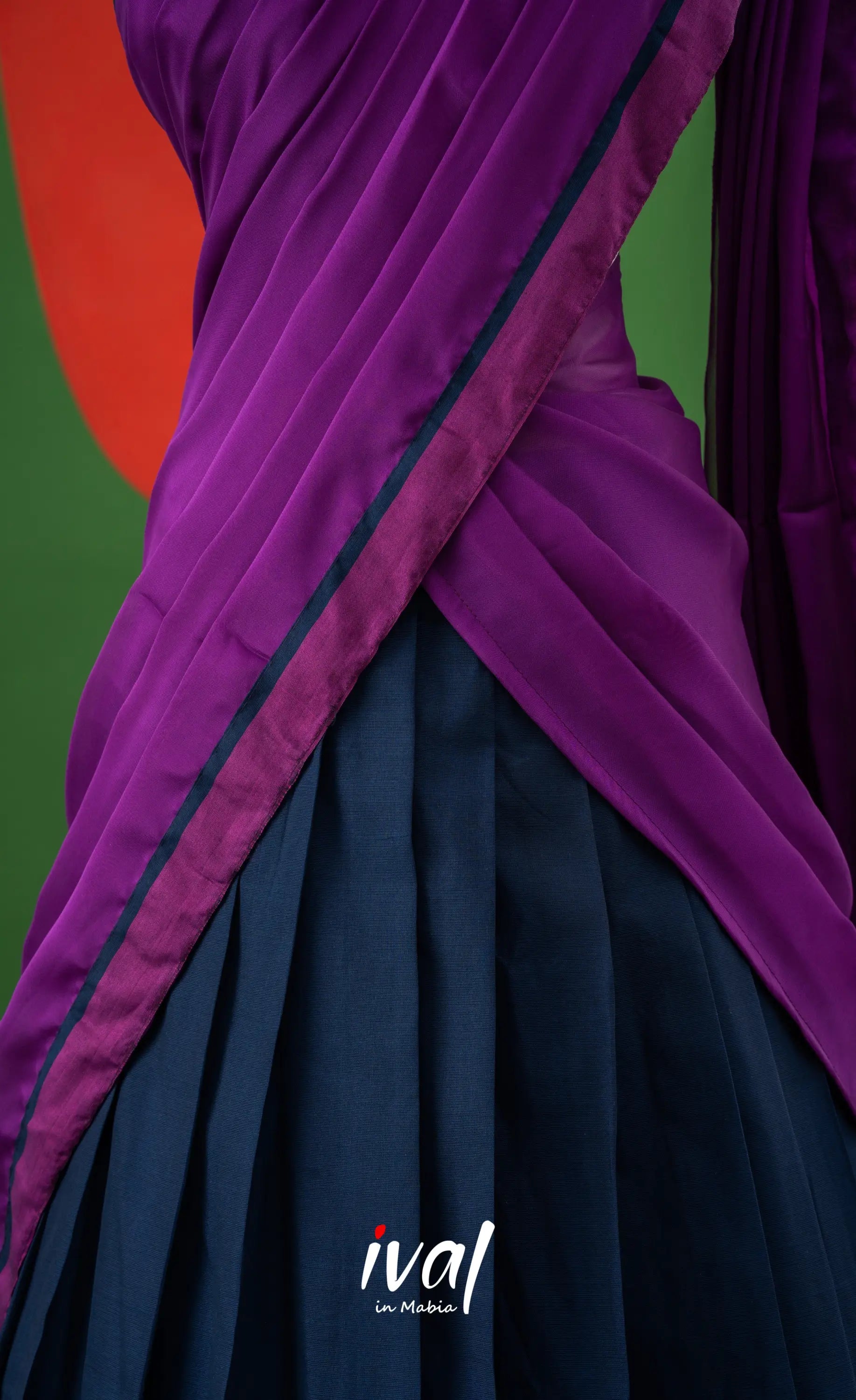 Navy Blue with Violet Semi-Stitched Cotton Halfsaree Half Sarees