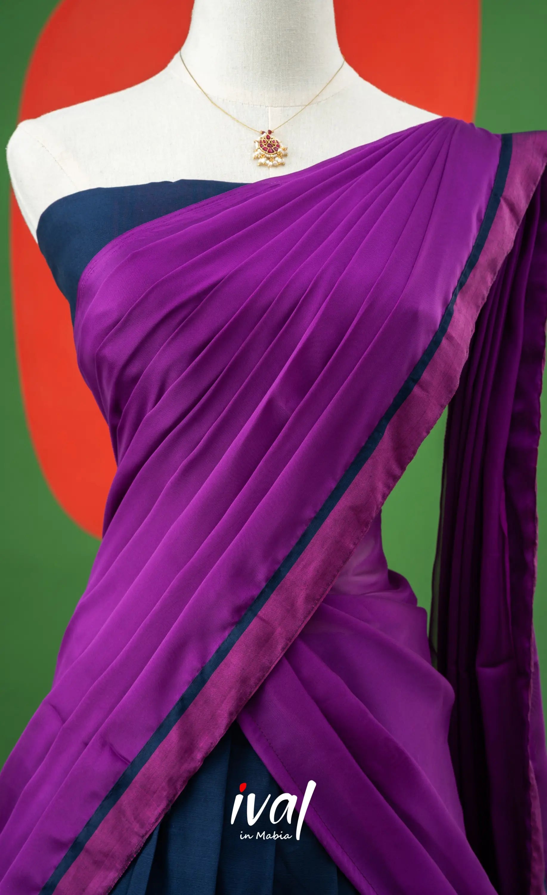 Navy Blue with Violet Semi-Stitched Cotton Halfsaree Half Sarees