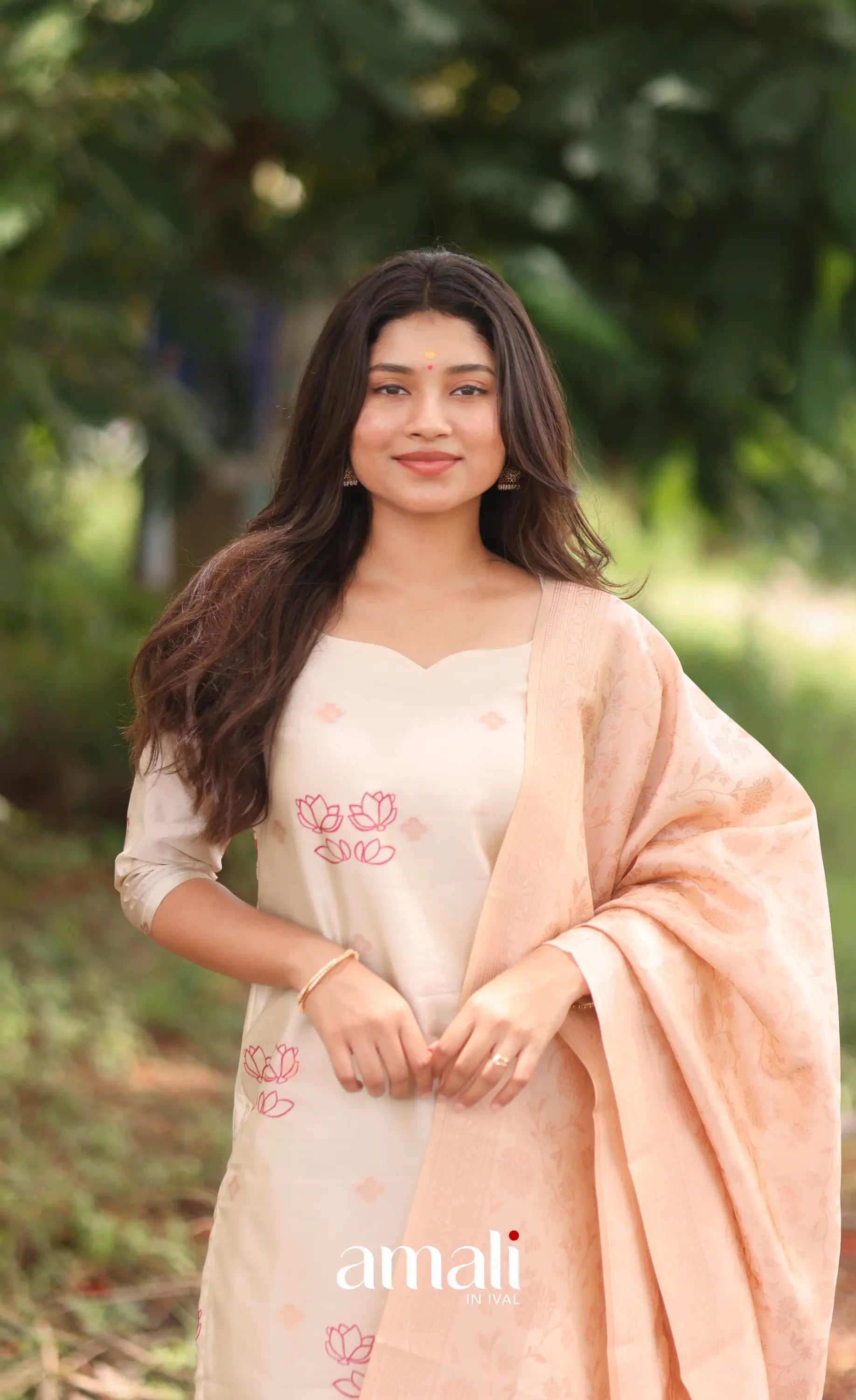 Off-white and Pinkish peach Blended Silk Salwar - salwar