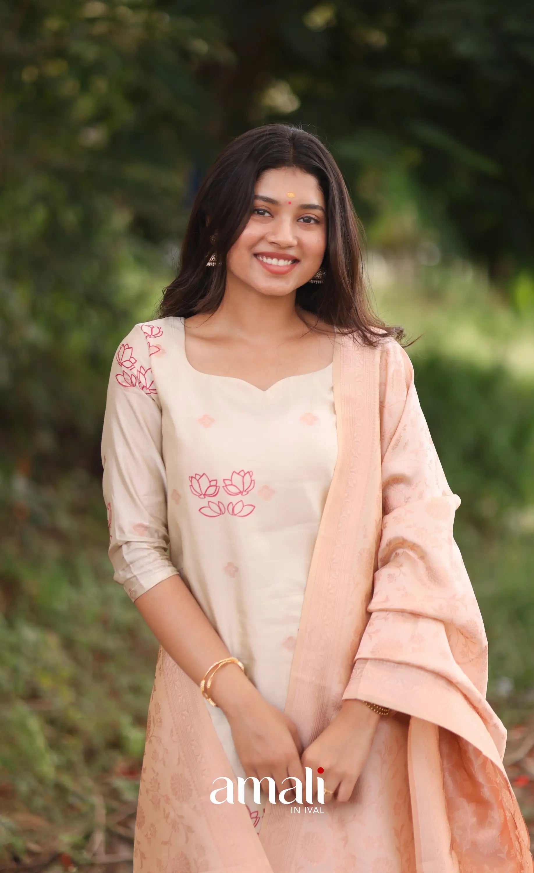 Off-white and Pinkish peach Blended Silk Salwar - salwar