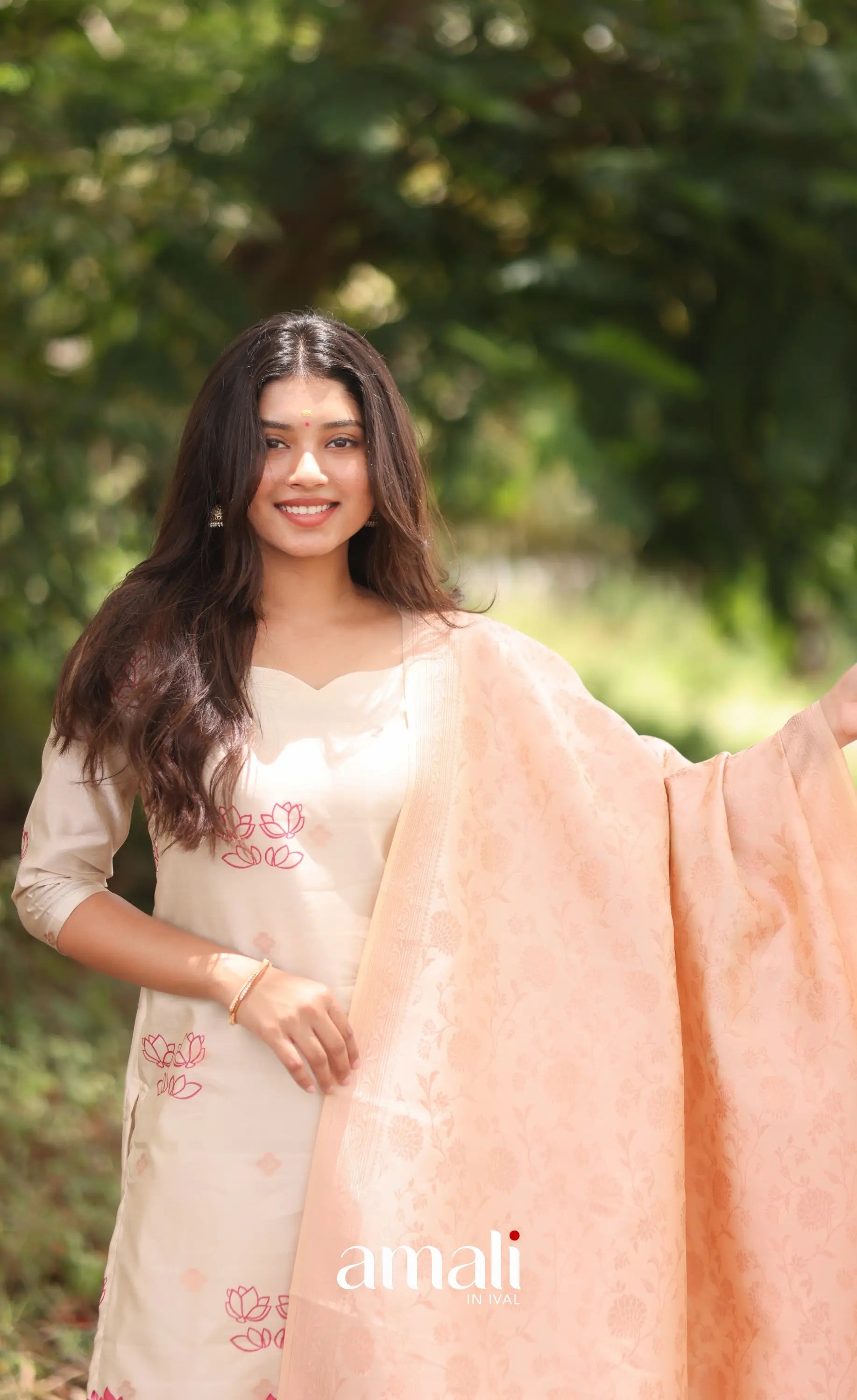 Off-white and Pinkish peach Blended Silk Salwar - salwar