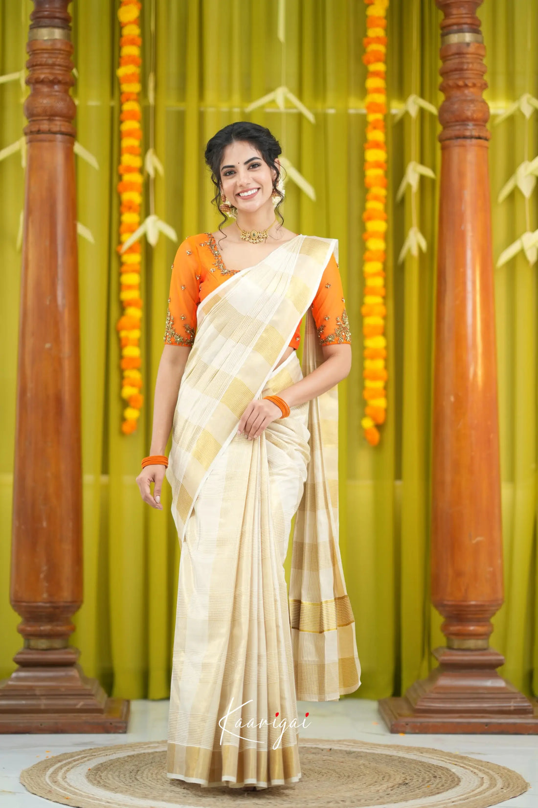 Omana Cotton Saree - Offwhite and Gold Sarees