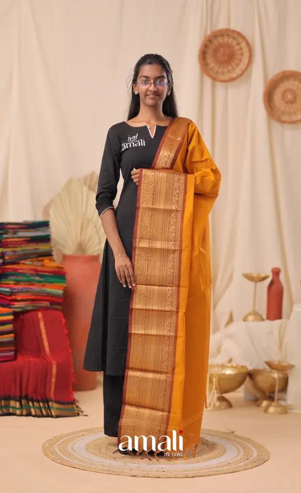 Orange With Maroon Chettinad Cotton Dupatta salwar