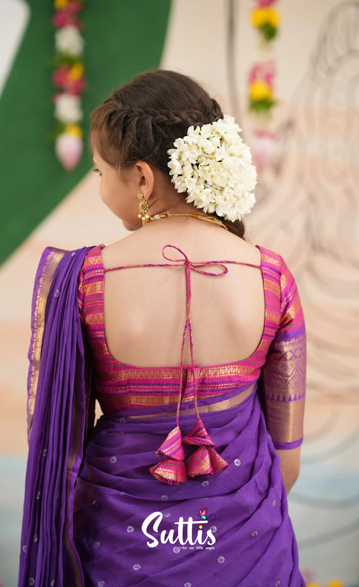 Organza Halfsaree - Dark Pink and Purple - Kids-Suttis
