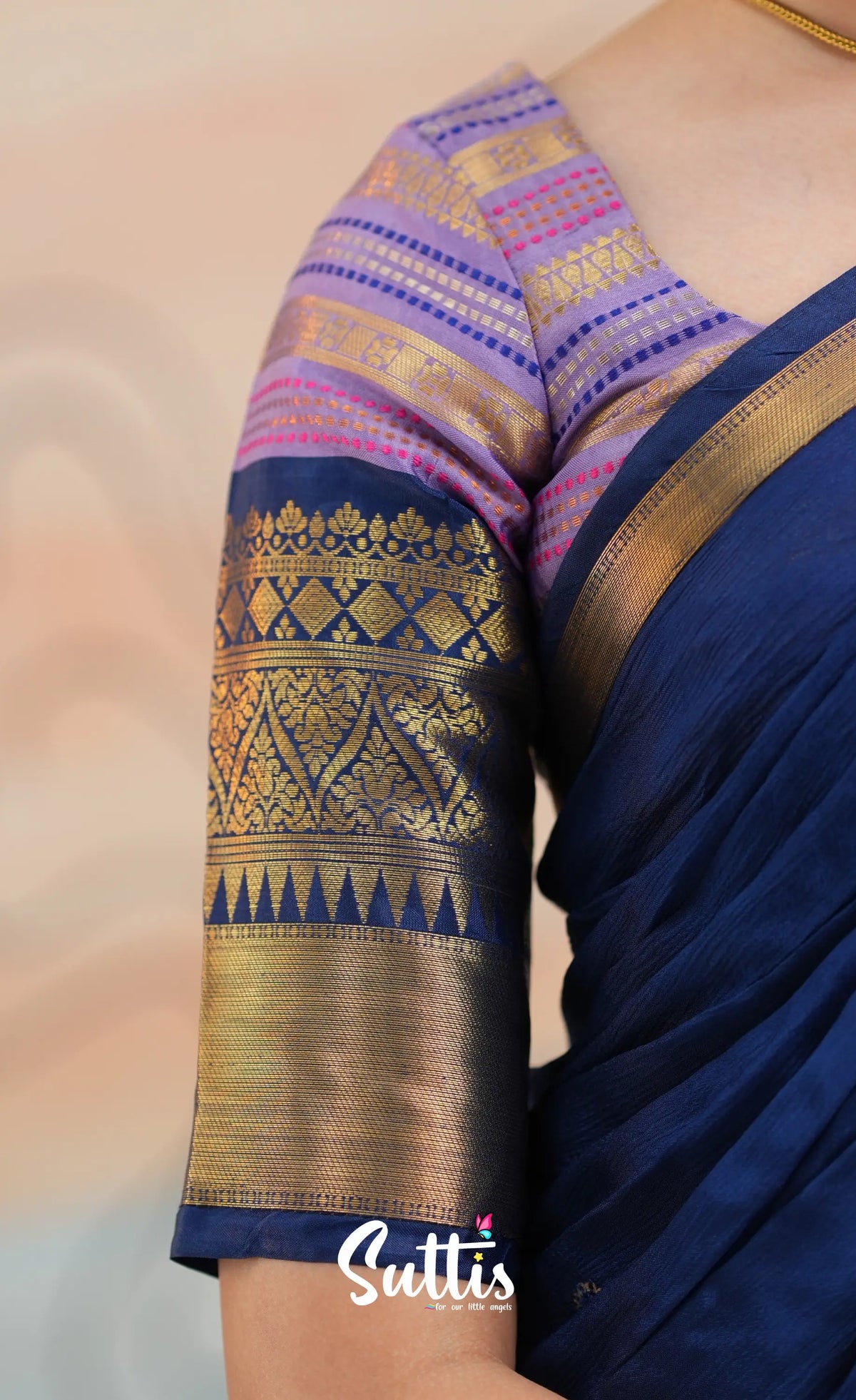 Organza Halfsaree - Lavender and Navy Blue - Kids-Suttis