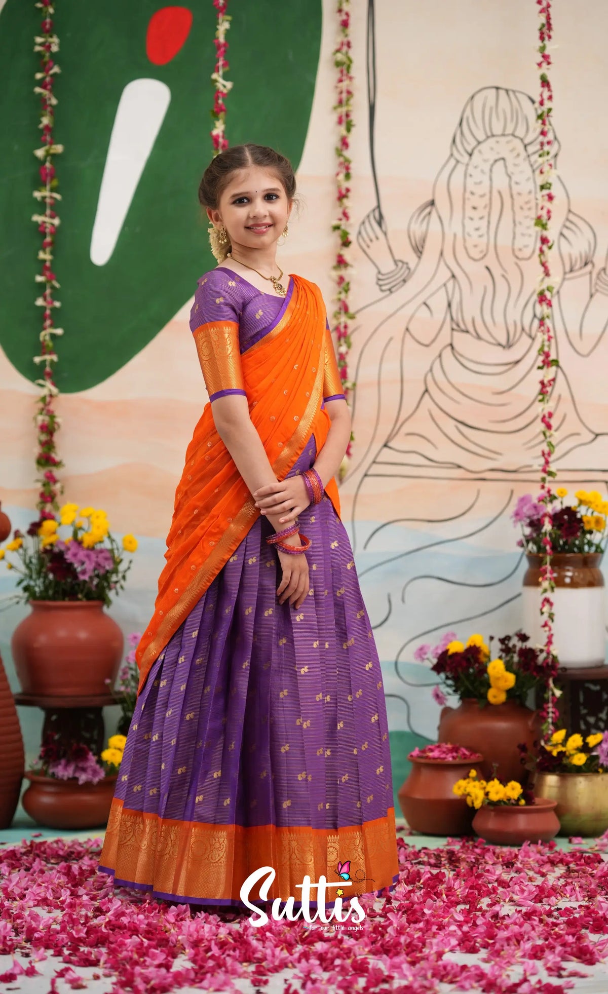 Organza Halfsaree - Purple and Orange - Kids-Suttis
