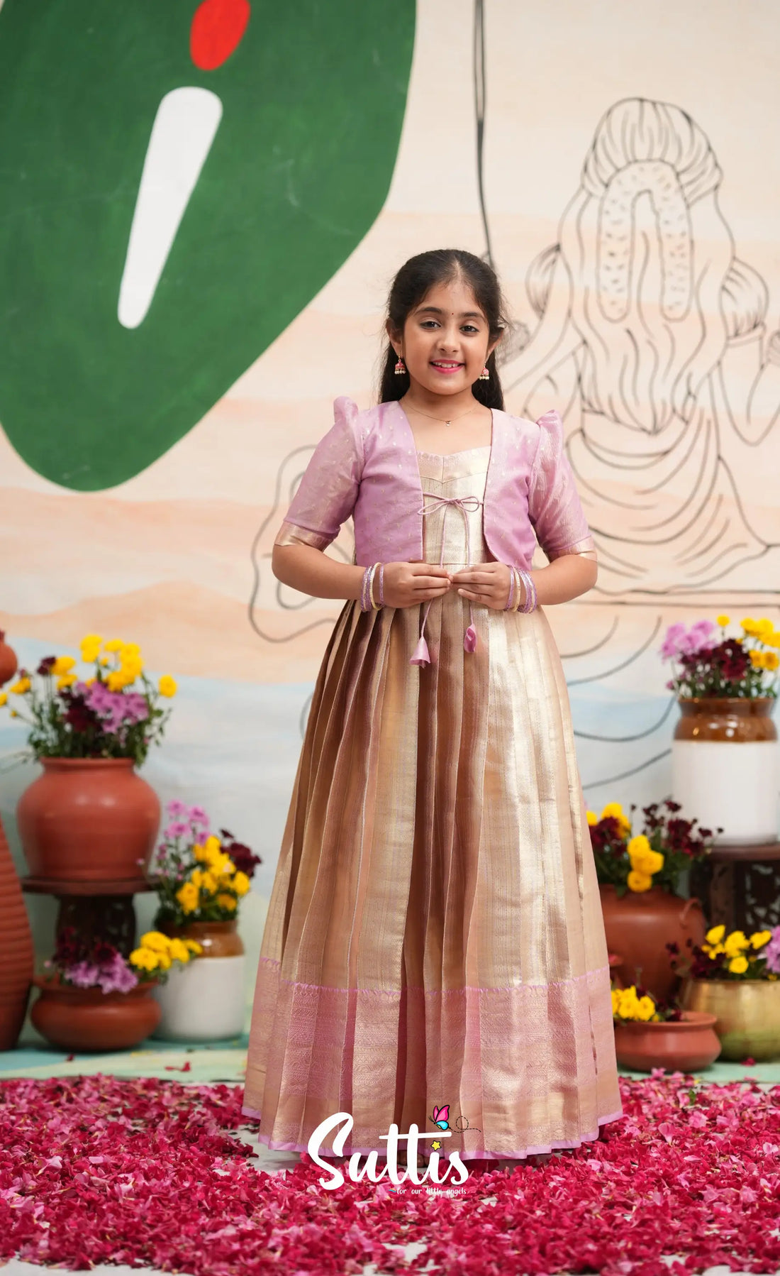 Organza Long Gown with Jacket - Dual tone gold and Lilac - Kids-Suttis