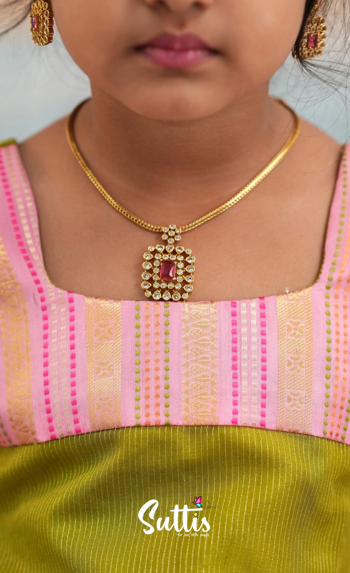 Organza Pavadai Sattai - Baby Pink and Light Green - Kids-Suttis