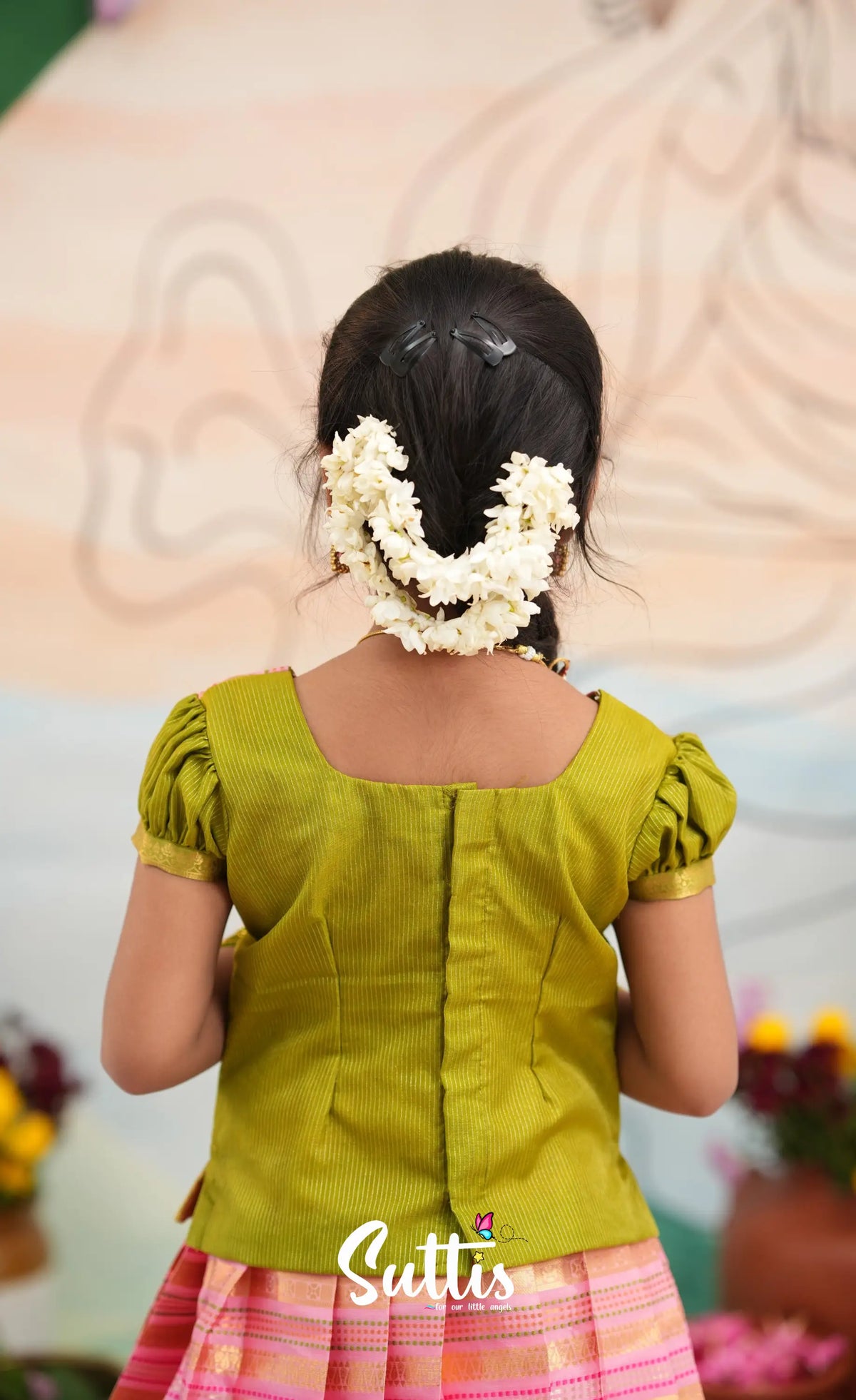 Organza Pavadai Sattai - Baby Pink and Light Green - Kids-Suttis