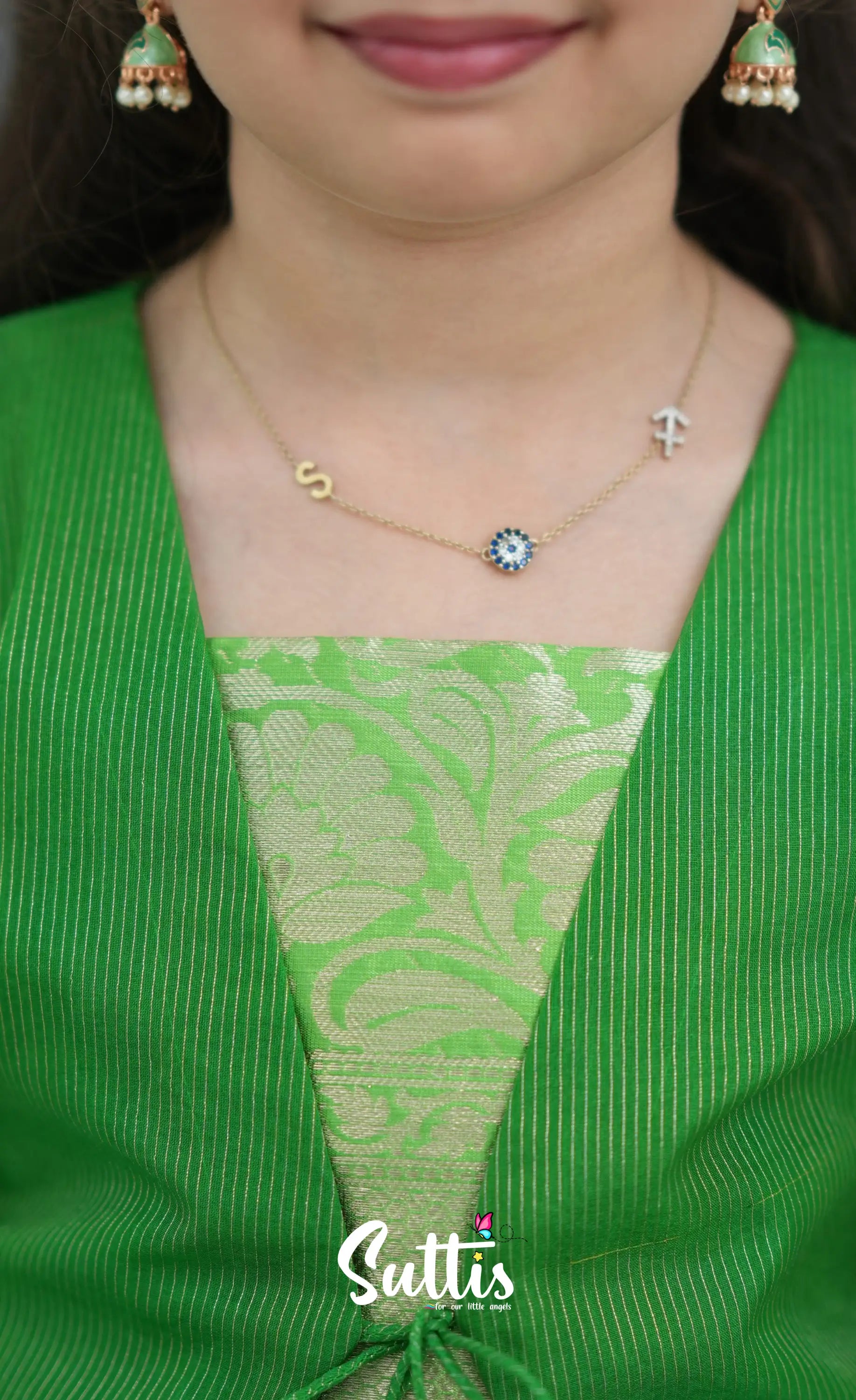 Organza Pavadai Sattai - Grey and Light Green Kids-Suttis