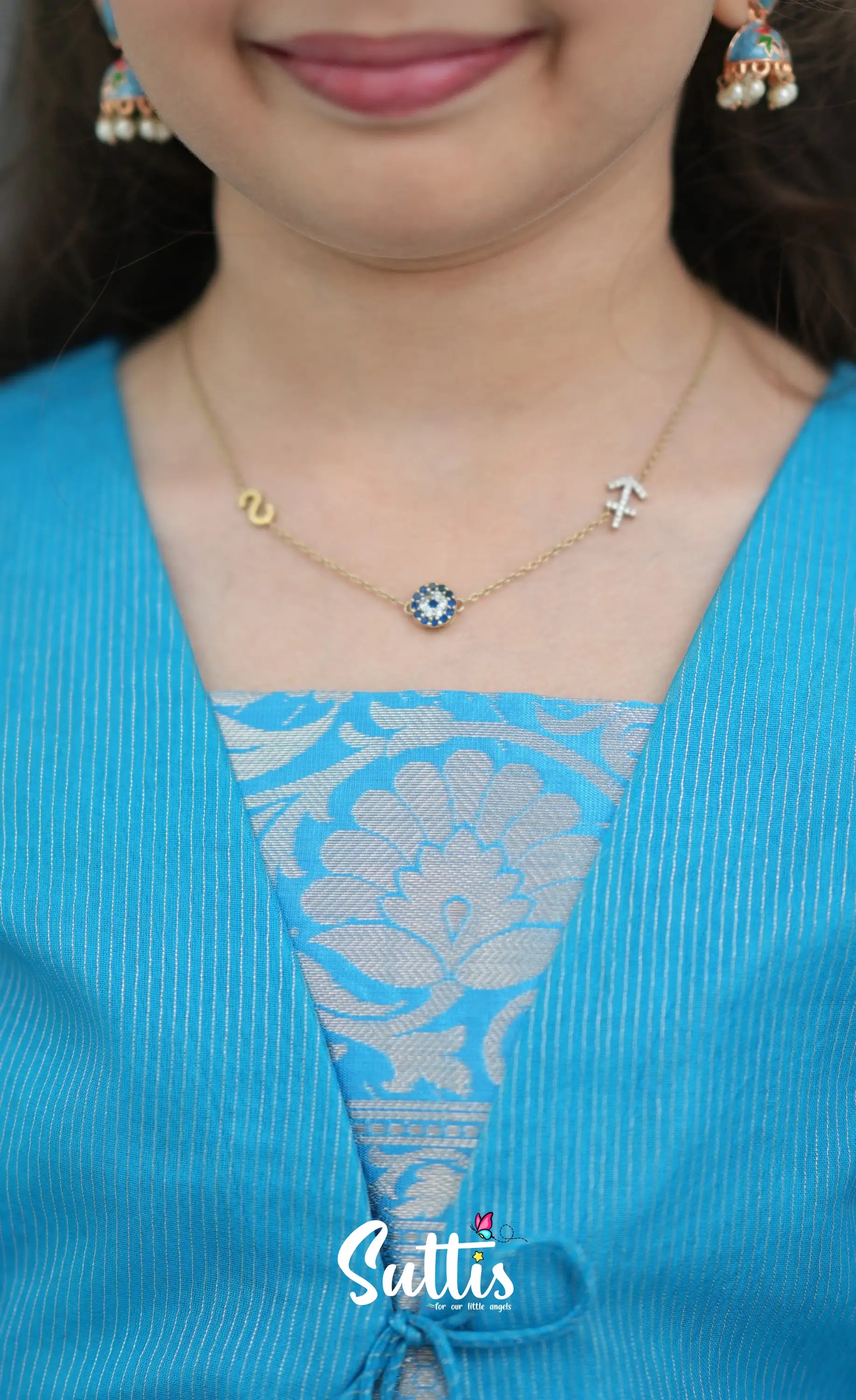 Organza Pavadai Sattai - Grey and Sky Blue Kids-Suttis