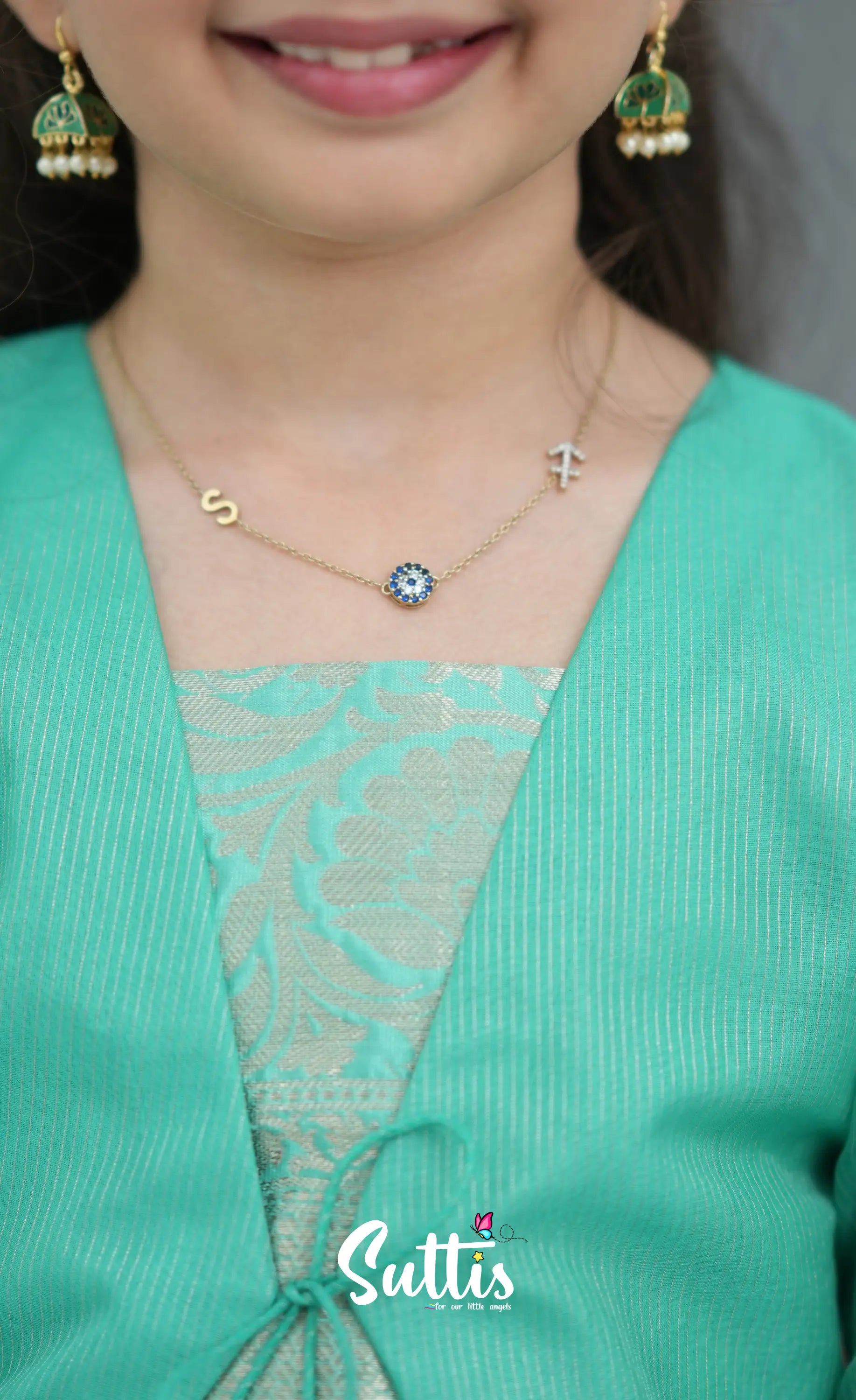 Organza Pavadai Sattai - Grey and Teal Blue Kids-Suttis