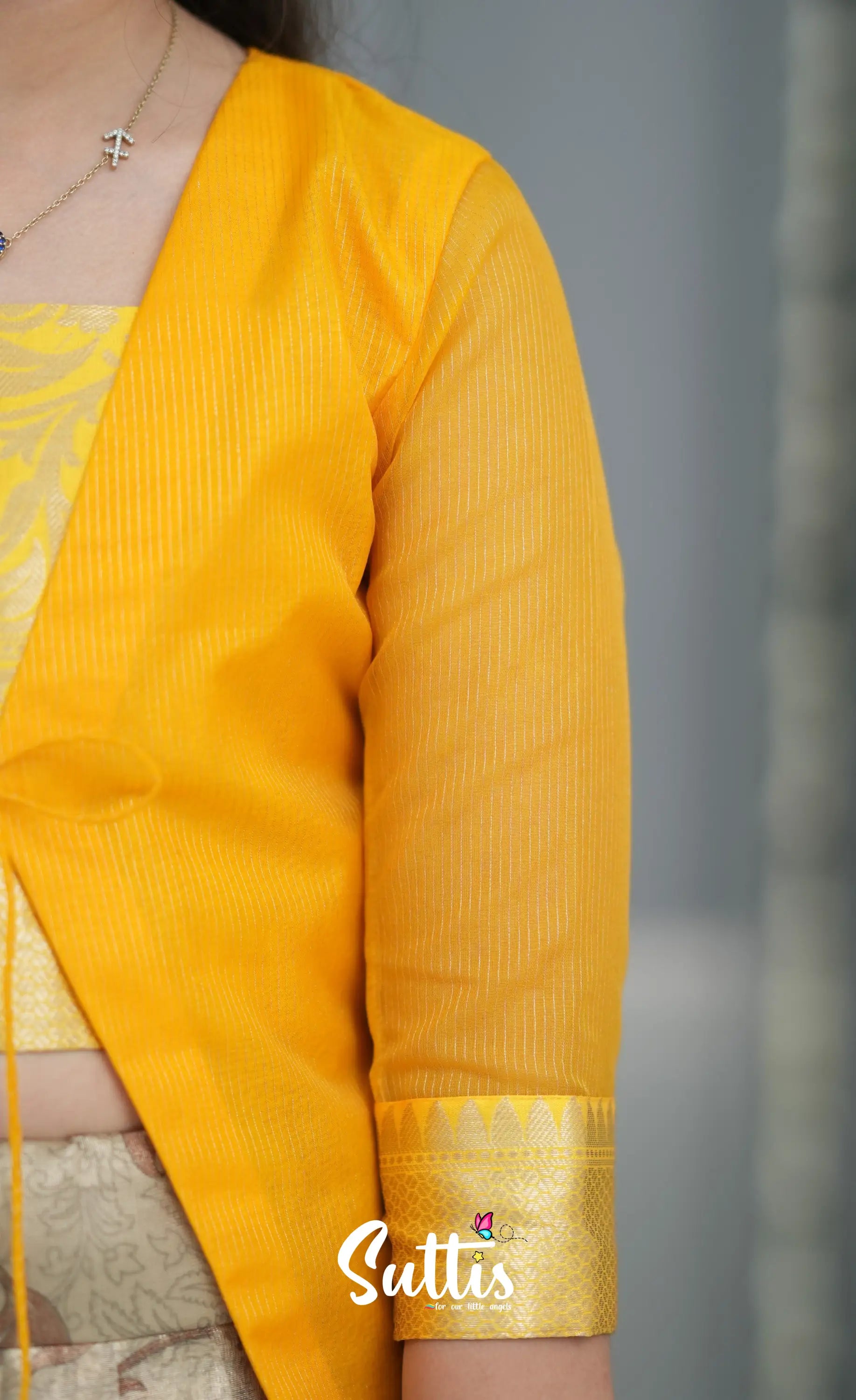 Organza Pavadai Sattai - Grey and Yellow Kids-Suttis