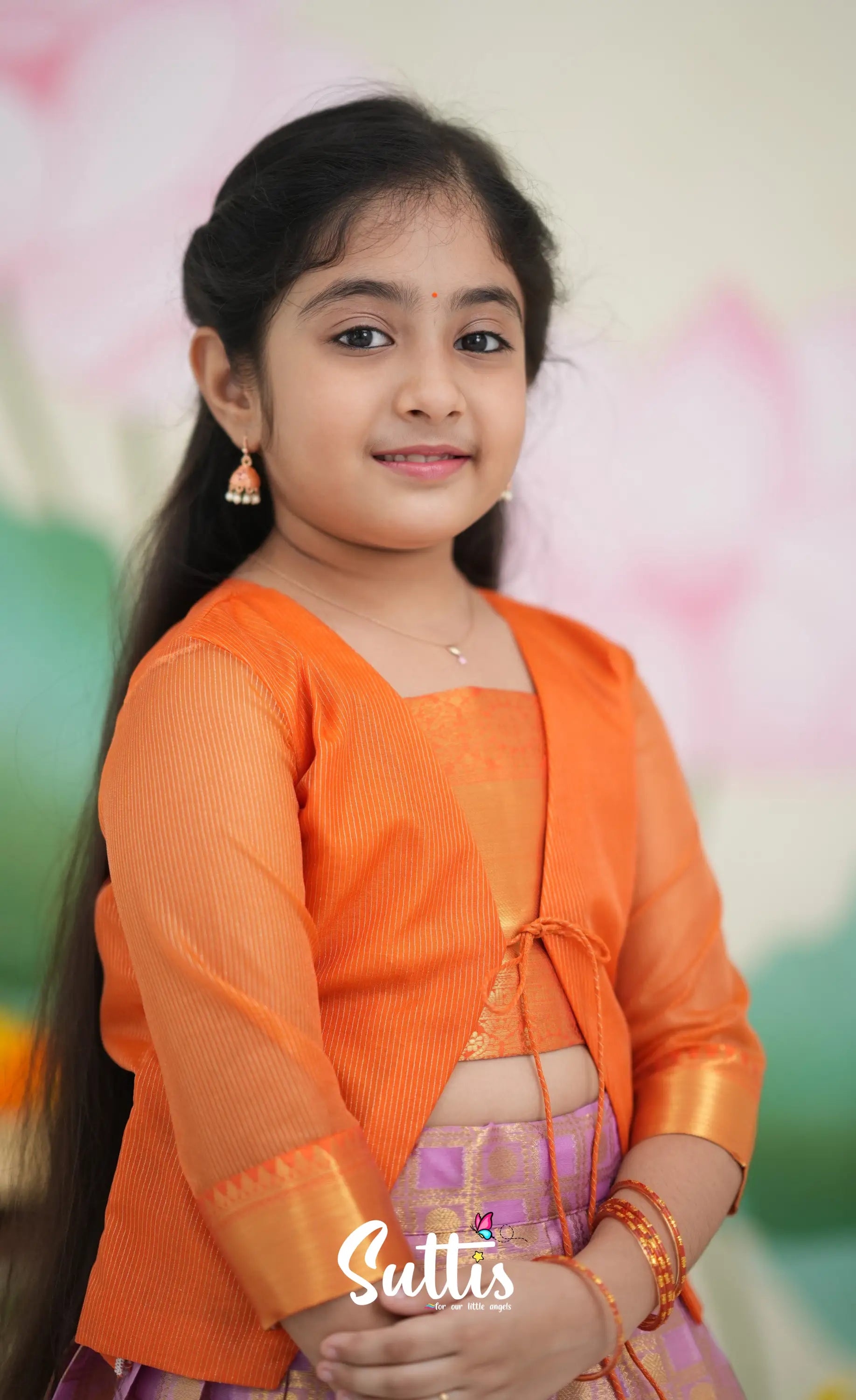 Organza Pavadai Sattai - Lavender and Orange Kids-Suttis