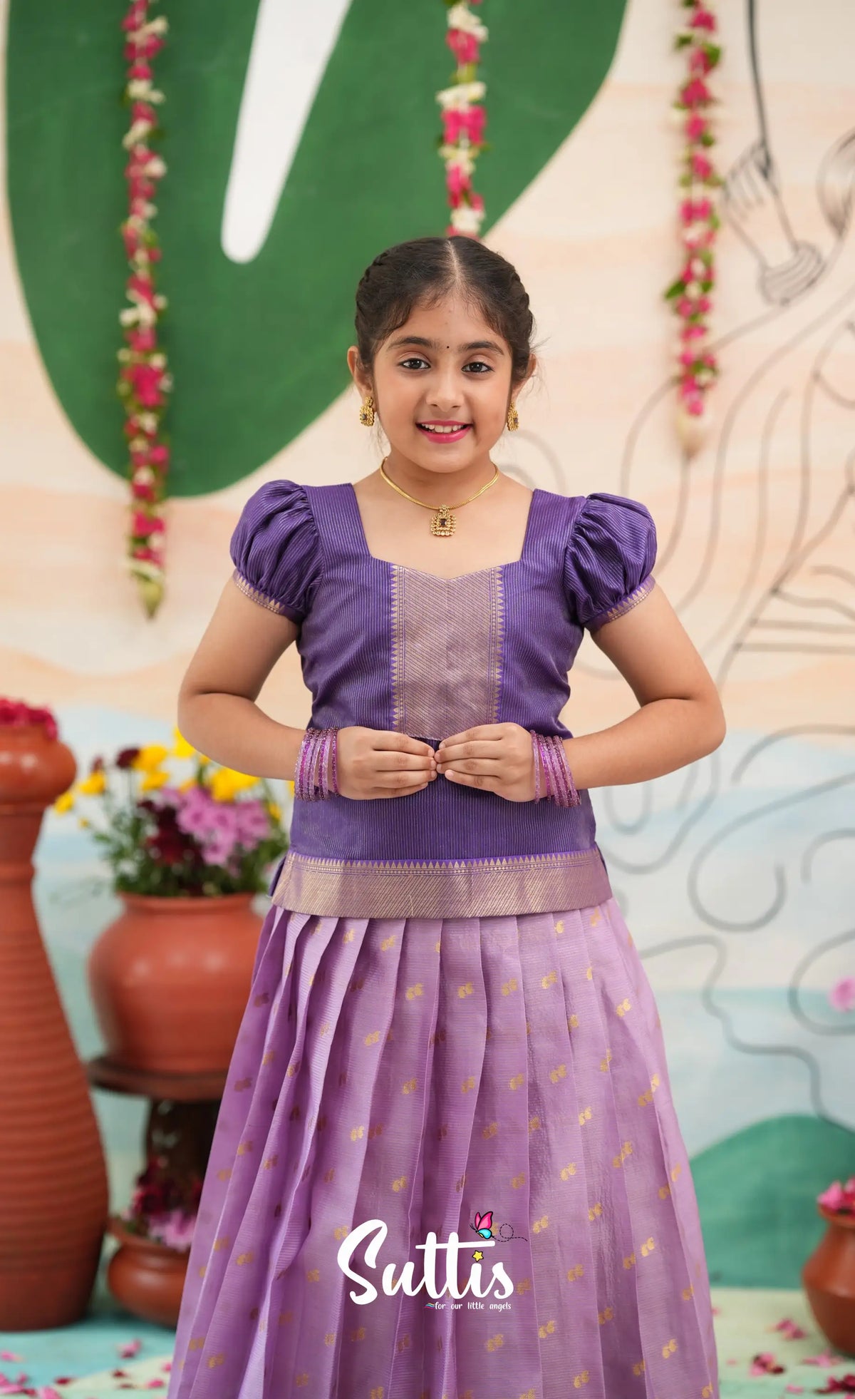 Organza Pavadai Sattai - Lavender and Purple - Kids-Suttis