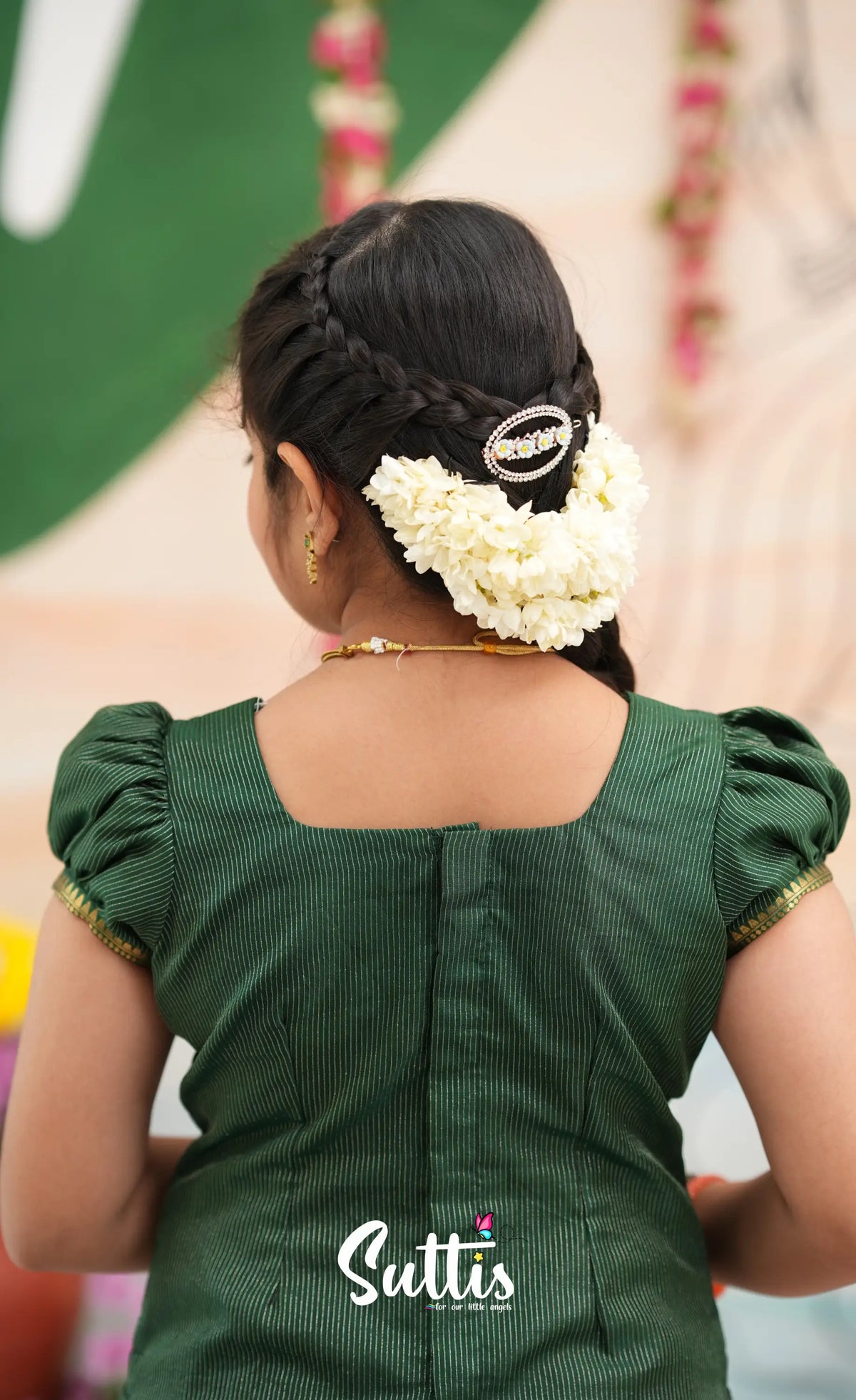 Organza Pavadai Sattai - Rust Orange and Dark Green - Kids-Suttis