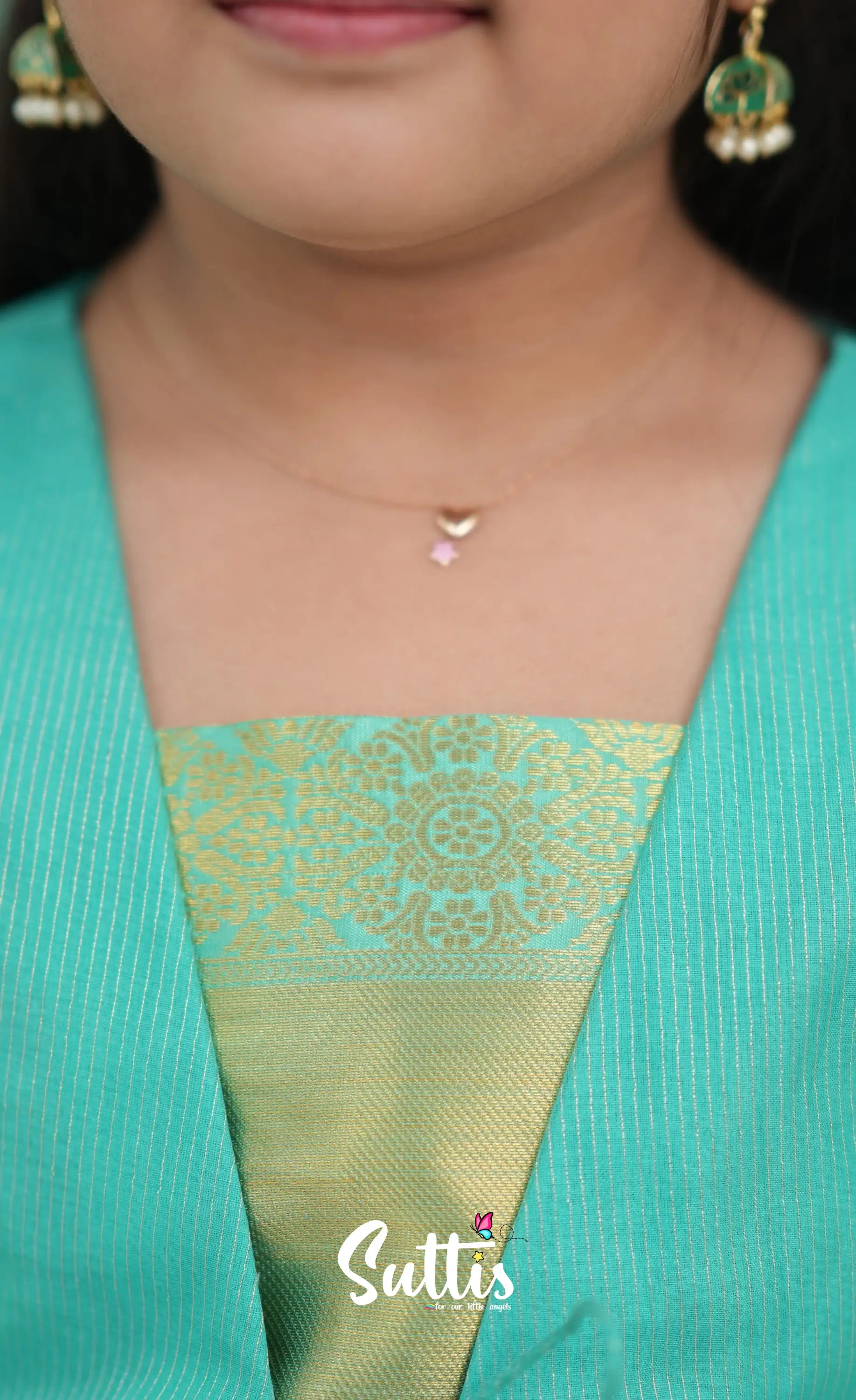 Organza Pavadai Sattai - Yellow and Teal Blue Kids-Suttis