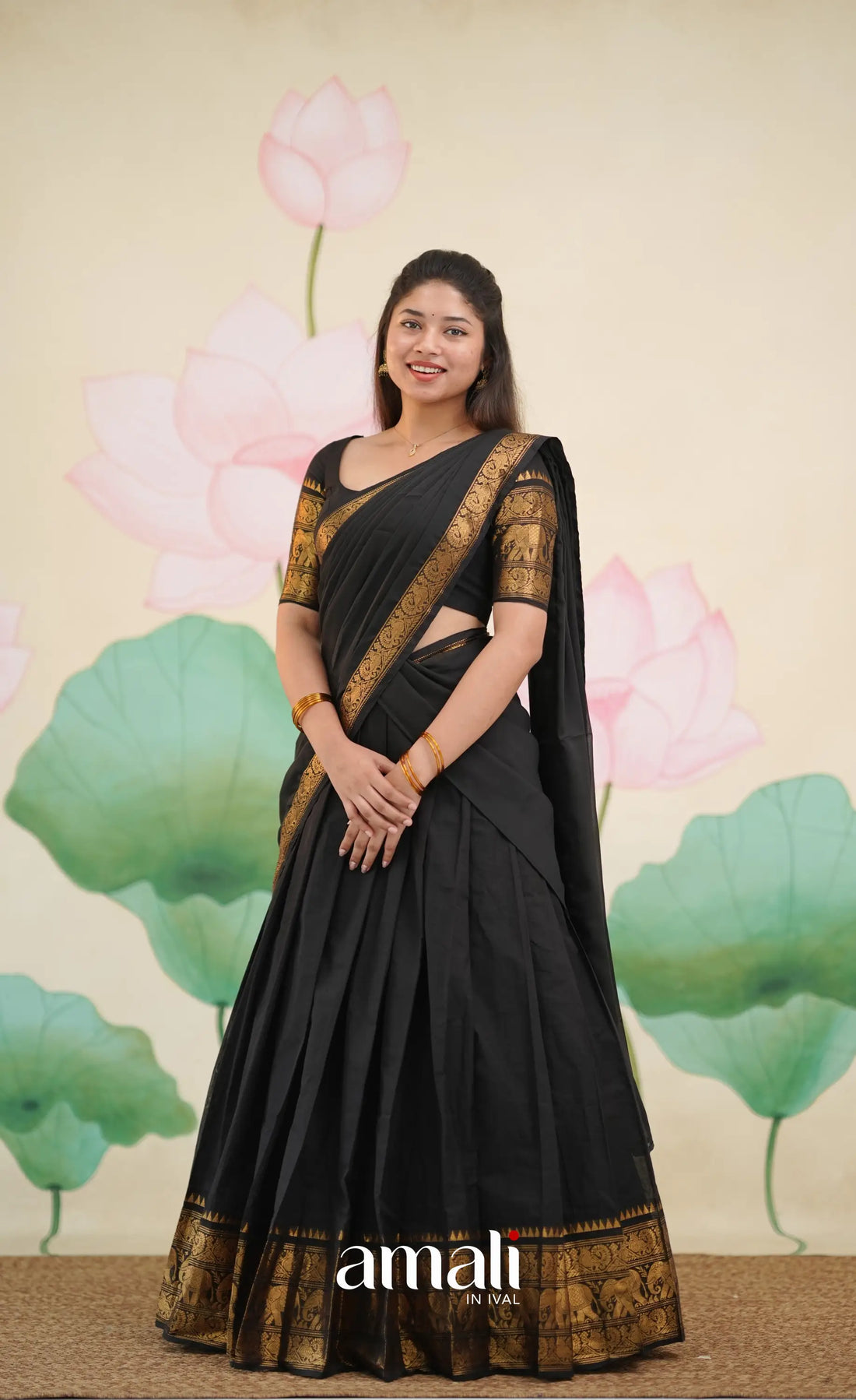 Padmaja Cotton Half Saree - Black - Half Sarees